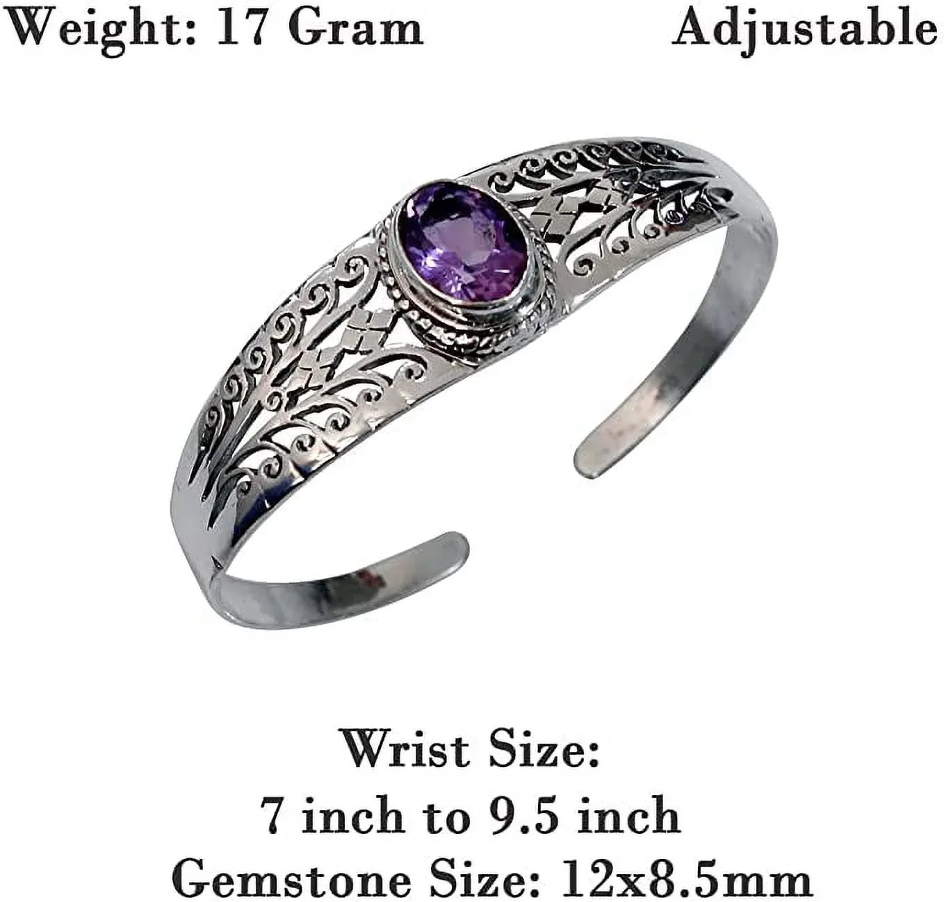 Men Fashion Adjustable Gifts Bracelets, Purple Bracelet for Jewelry 925 Designer Amethyst Genuine Gemstone for Cuff Silver Handmade Women, Sterling Genuine
