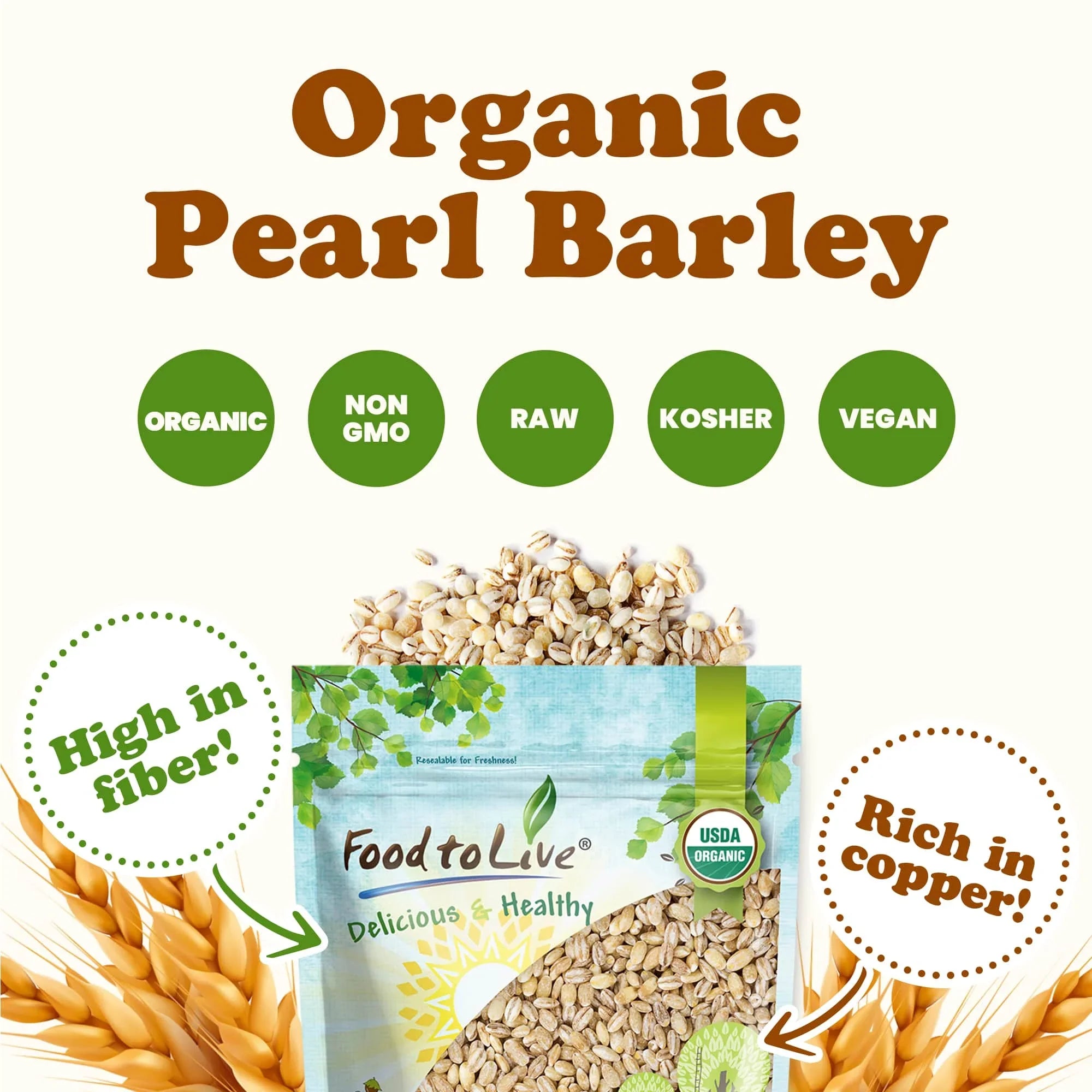 Non-GMO, to Live Pounds Pearl Raw, 24 Kosher, — Barley, Food Vegan Organic — by