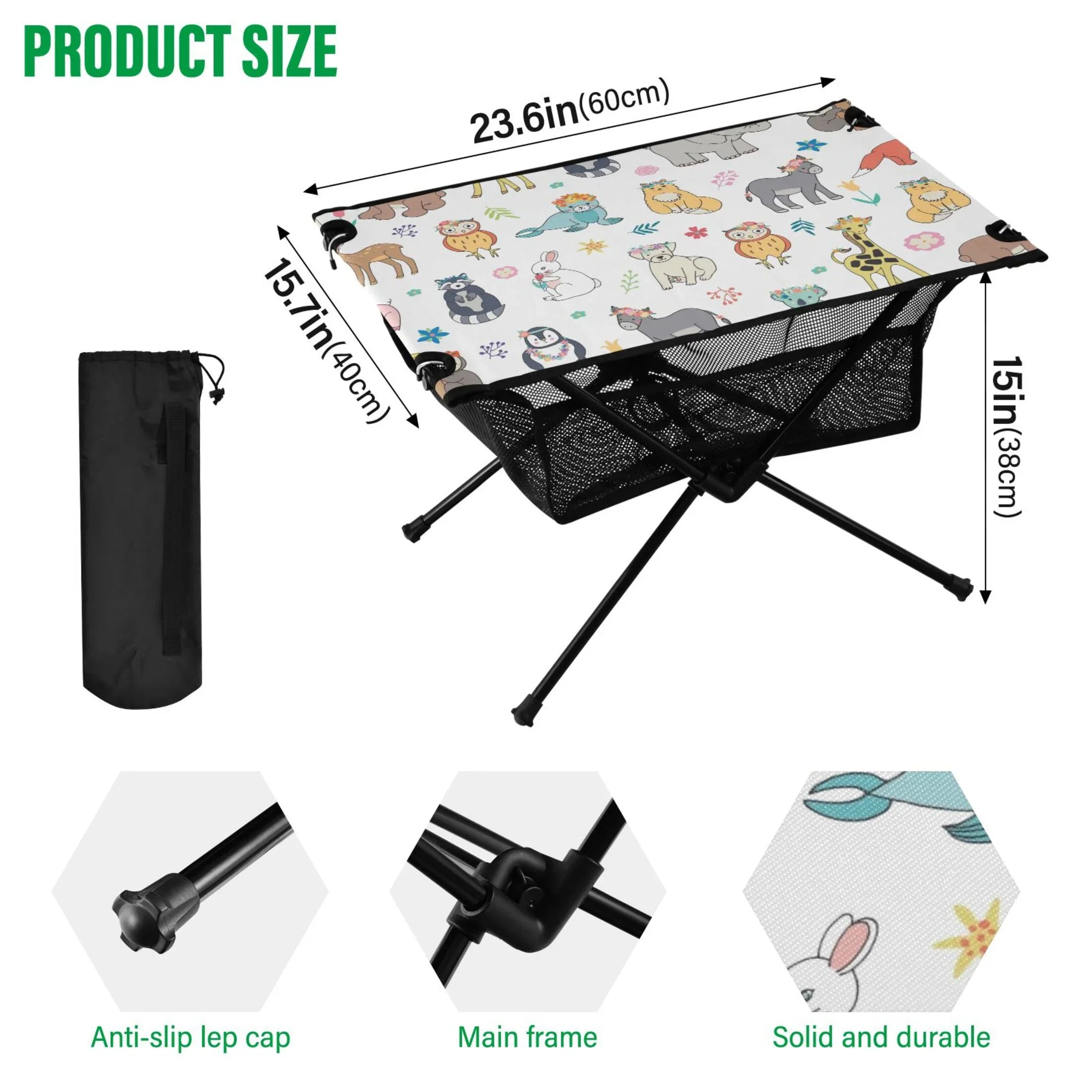 Travel Elephant Beach Cartoon Outdoor with Fishing Giraffe for Storage Camping Picnic Table Folding Bag Table Fox BBQ Portable Table Compact Bear