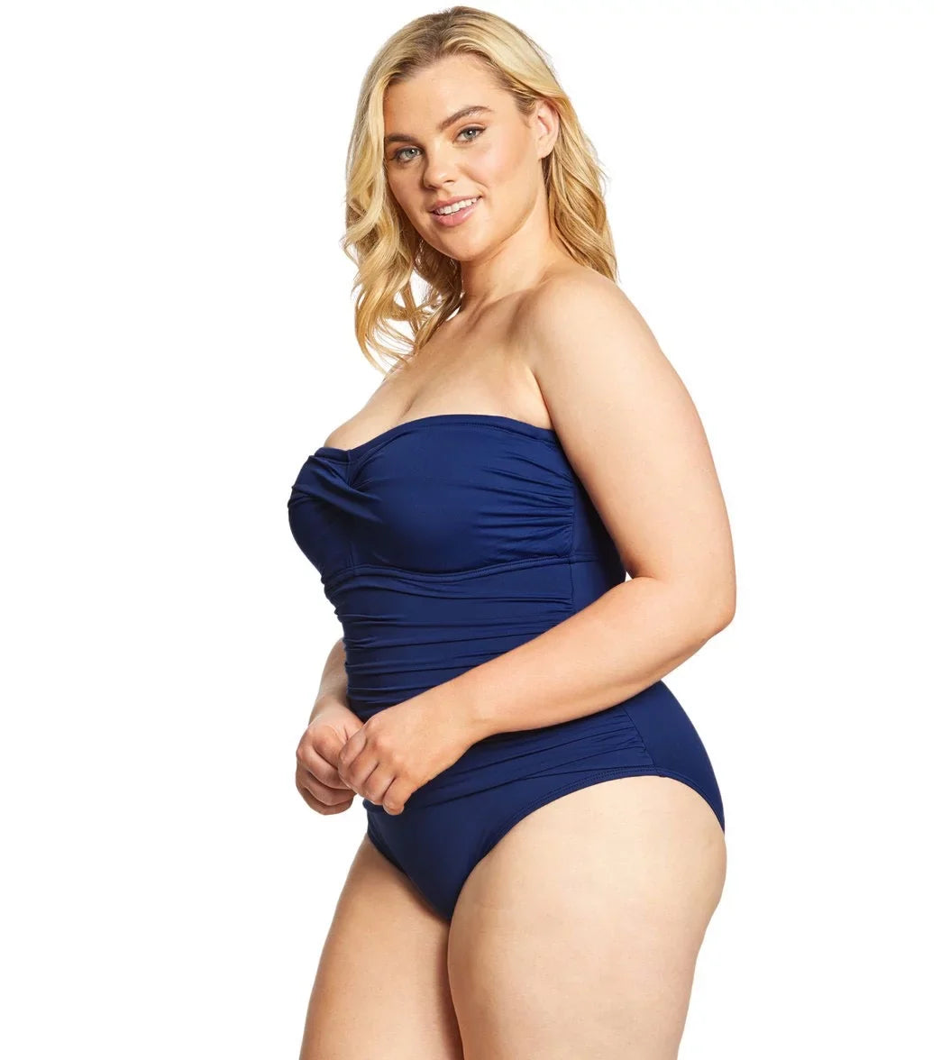 Navy Bandeau 16W Women One-Piece Twist Swimsuit Ralph Plus Lauren Size
