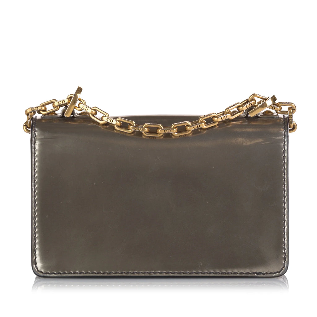 Leather Chain Gray JaDior Mini Pre-Owned Shoulder Flap Calf Bag (Good) Unisex Authenticated Dior