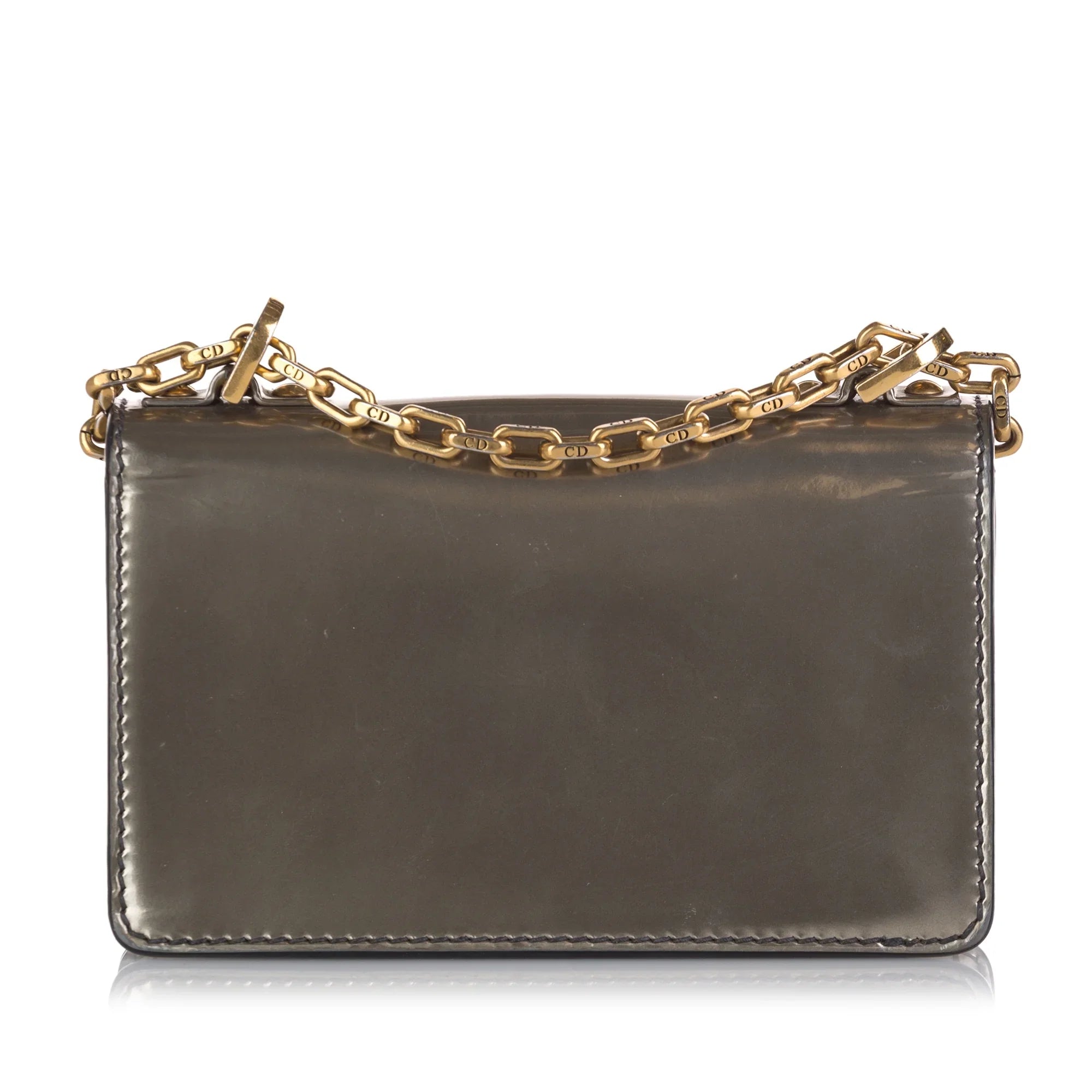 Leather Chain Gray JaDior Mini Pre-Owned Shoulder Flap Calf Bag (Good) Unisex Authenticated Dior