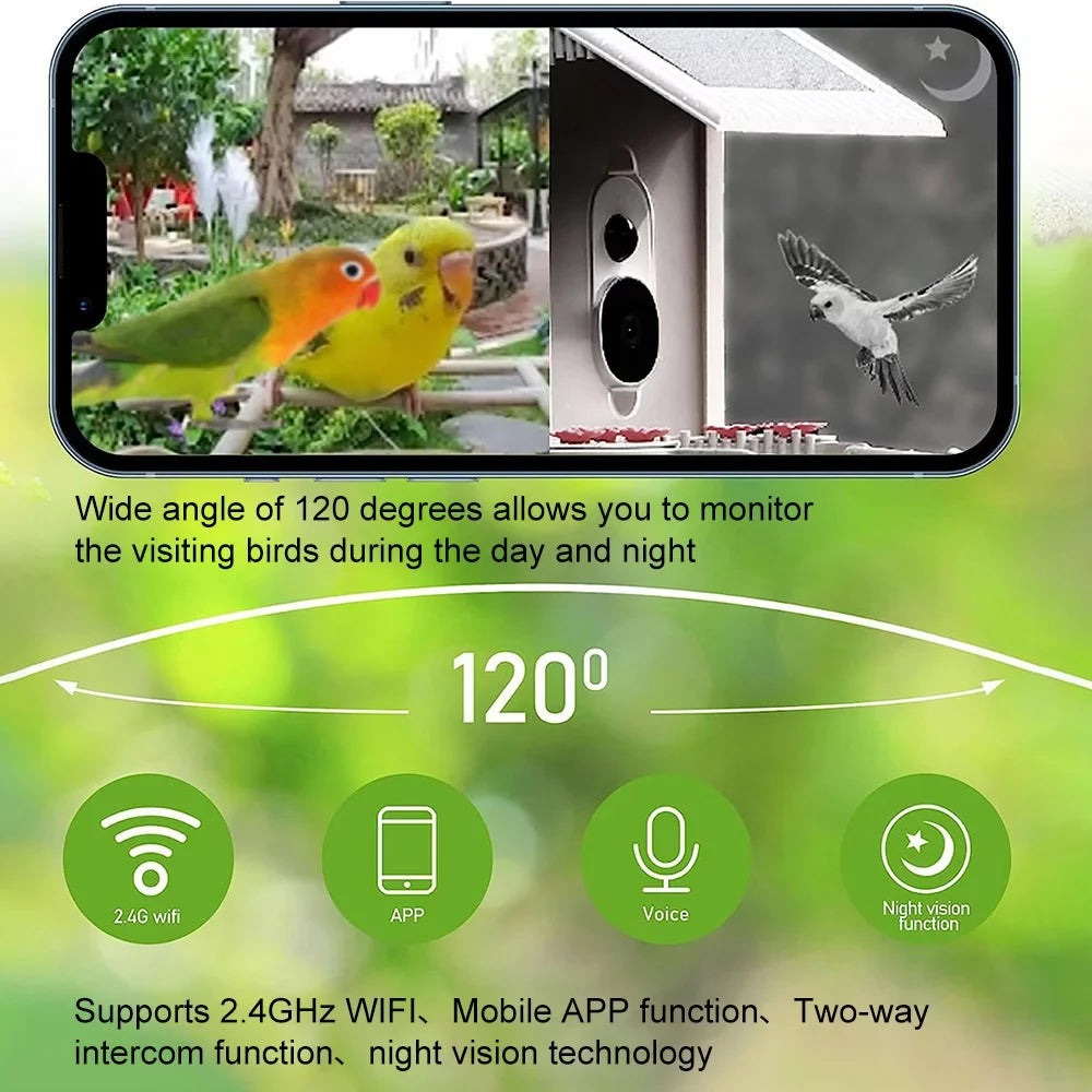 Bird 1080P Smart Auto Bird Species Detection Feeder Real-time IP65 Cards AI Identify and TF Notification Capture Bird Video 128G Motion Waterproof Camera WIFI