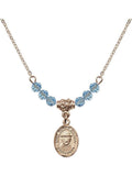 Gold Saint Hamilton March Plated Necklace 18-Inch Molokai Birth and Stone of Month Damien Blue with 4mm Charm Beads