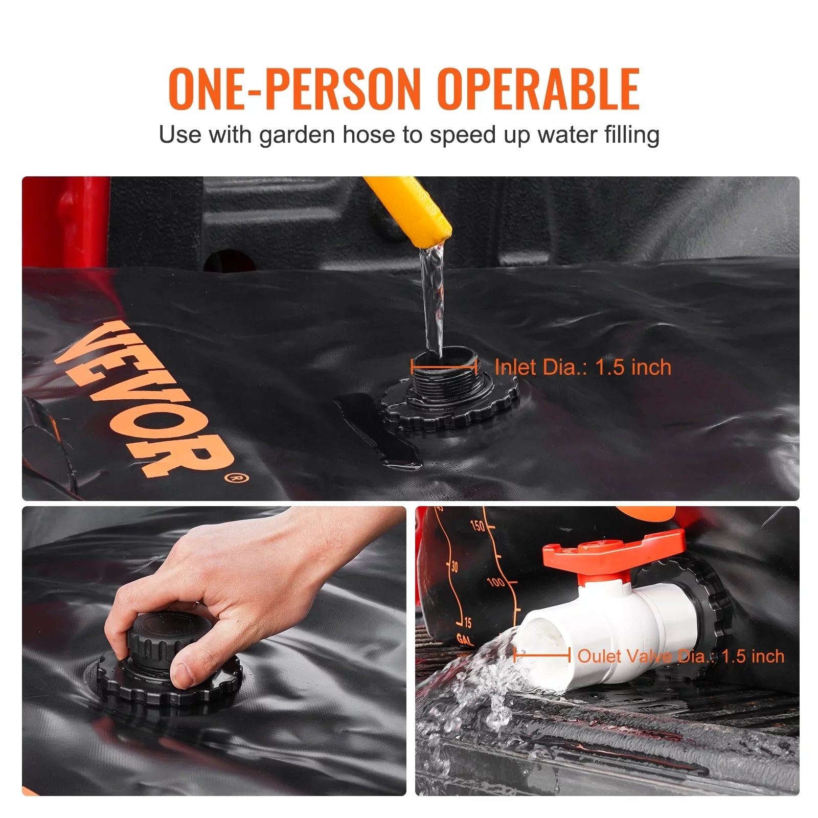 Bag,143 Kit,Water Water Storage Portable BENTISM Water Gallon Including Overflow Rainwater and PVC Capacity Large Bladder Storage Bladder Containers,1000D Spigots Tank Water