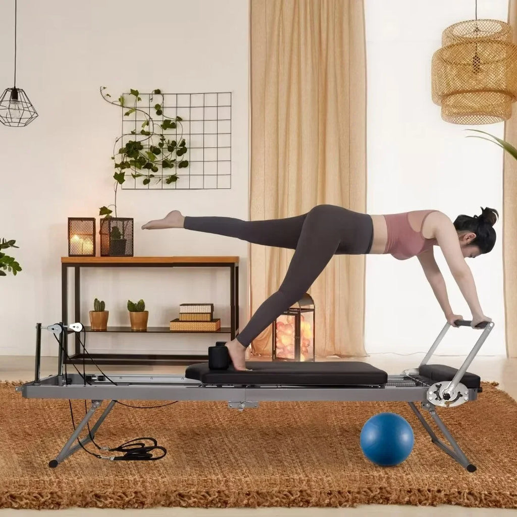 lbs Reformer, Docred Home with Capacity Quiet Spring Foldable Weight Machine Pilates Workout Reformer to Gym，Beginners，Up for 300 Pilates