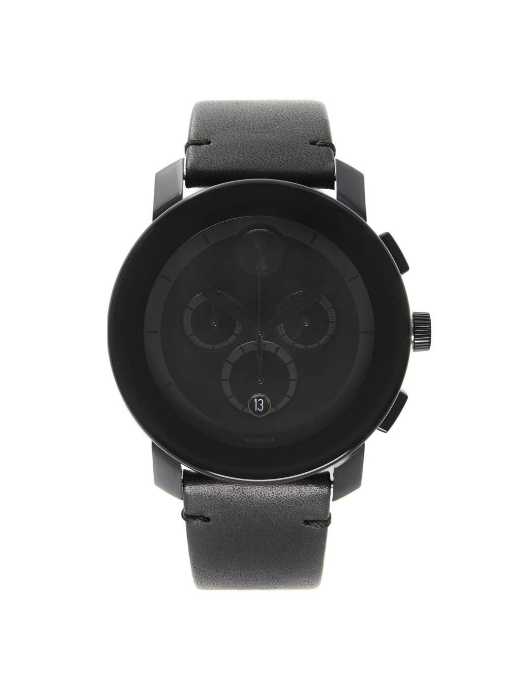 Black Movado Bold Steel Watch Ion-Plated Quartz Mens Chronograph 3600337 Dial