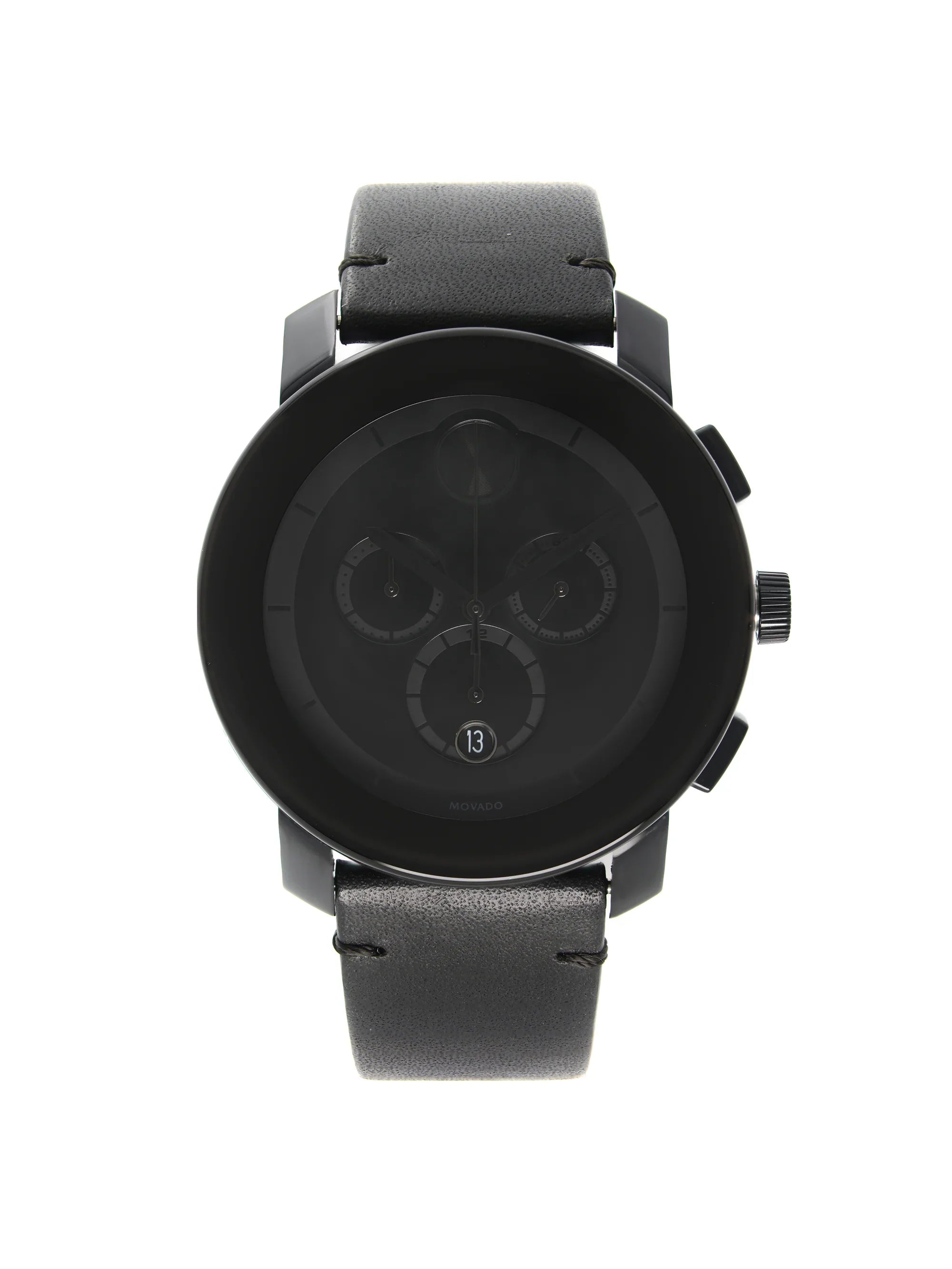 Black Movado Bold Steel Watch Ion-Plated Quartz Mens Chronograph 3600337 Dial