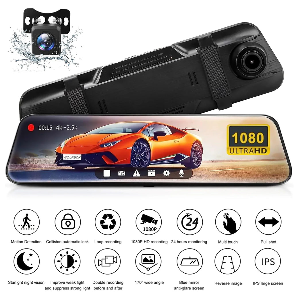 Backup Full and 10" 5.5 Camera,G-Sensor, Front Screen Touch Rear Monitor, View Cam,Kepeak Mirror 1080P Meters Wide Angle,with Parking Cable Dash FHD 170°