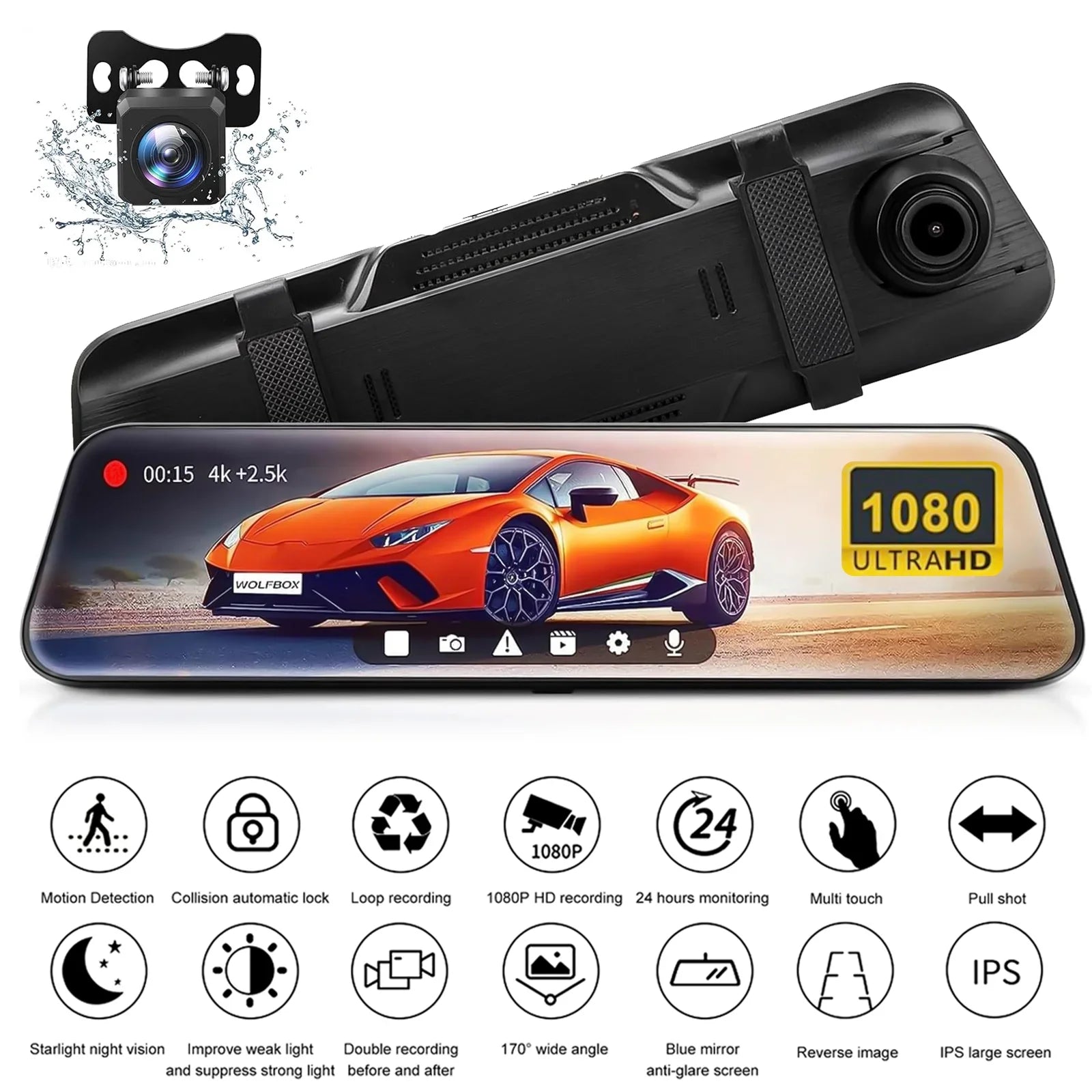 Backup Full and 10" 5.5 Camera,G-Sensor, Front Screen Touch Rear Monitor, View Cam,Kepeak Mirror 1080P Meters Wide Angle,with Parking Cable Dash FHD 170°