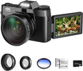 Screen,Wide-Angle GB Flip Batteries(Black) Lens,32 Micro Digital 48MP Camera with Kids 180° Lens,Macro Adults Card,2 Camera,Digital Vlogging and for Photography,4K for Camera