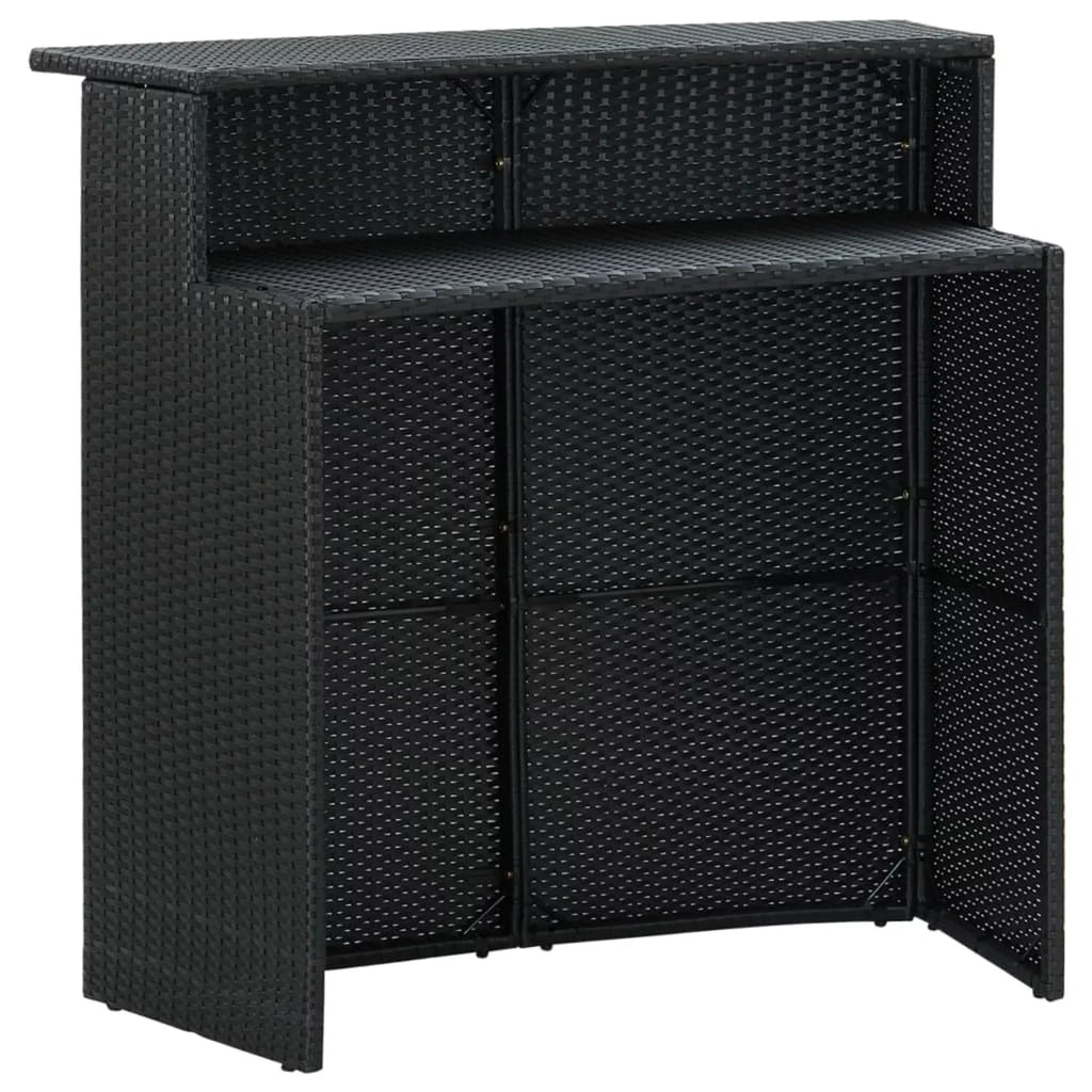 Furniture Garden, Stool 2 Balcony, Chair Patio, Bar Piece Set for 3 Poly and Outdoor Footrest Bar Black Backyard, Patio Bar Table Cushioned with Rattan Backrest Anself and