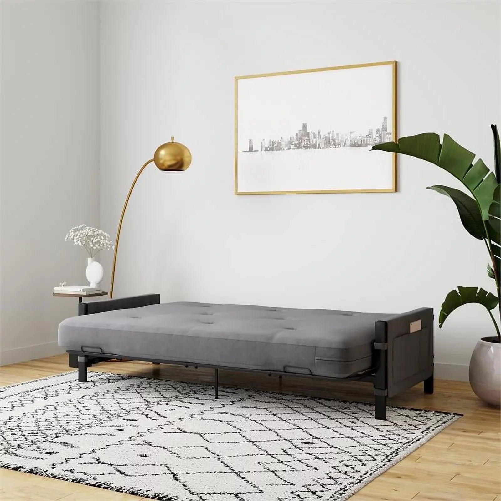 Futon Gray DHP Melbourne with Futon Storage Thermobonded in Mattress 6"