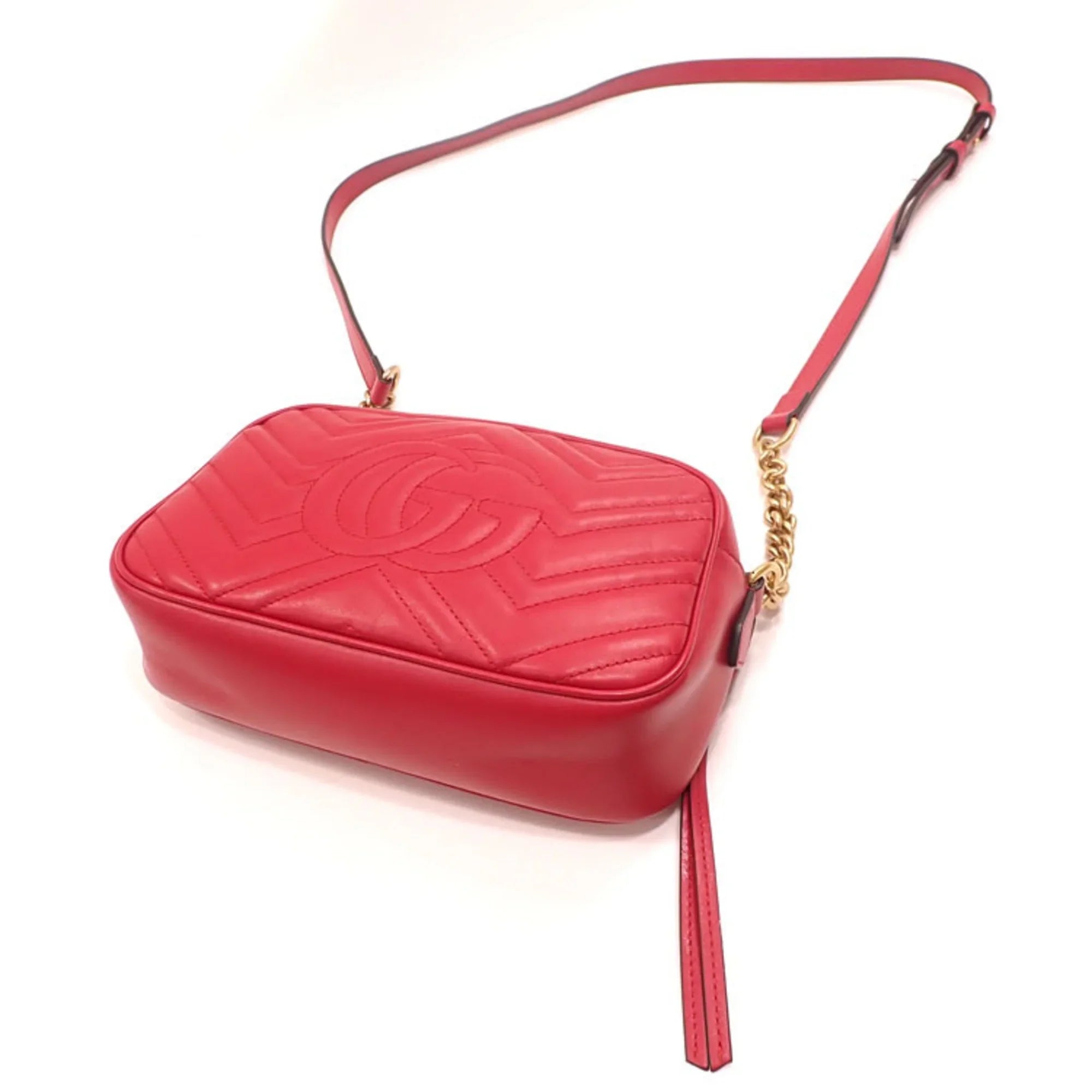 Bag 447632 Leather Gucci GG Shoulder (Good) Marmont Small Pre-Owned Red Women's Quilted