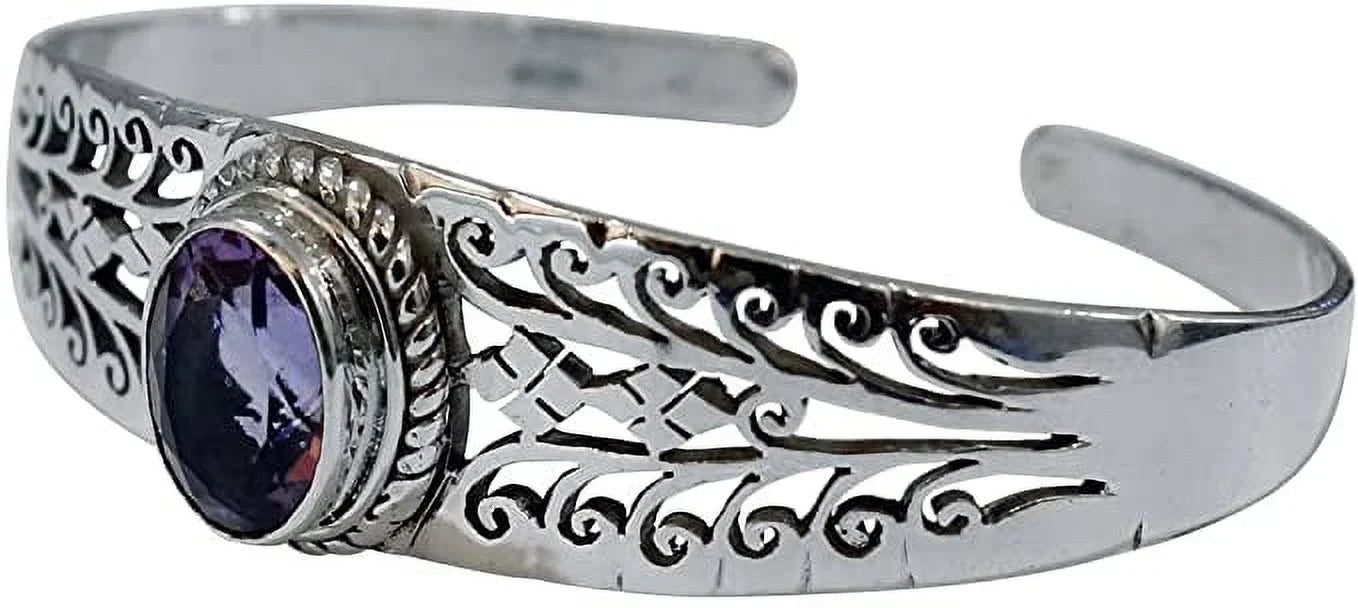 Men Fashion Adjustable Gifts Bracelets, Purple Bracelet for Jewelry 925 Designer Amethyst Genuine Gemstone for Cuff Silver Handmade Women, Sterling Genuine