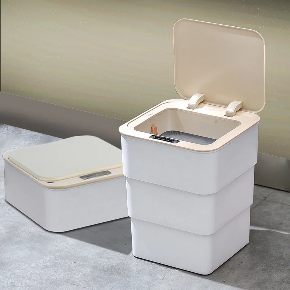 Office, with Can White Folding Mode Bathroom, Trash Can, Touchless Automatic Aromatherapy 18L/4.8 Gallon for Kitchen, Garbage Holdpeak