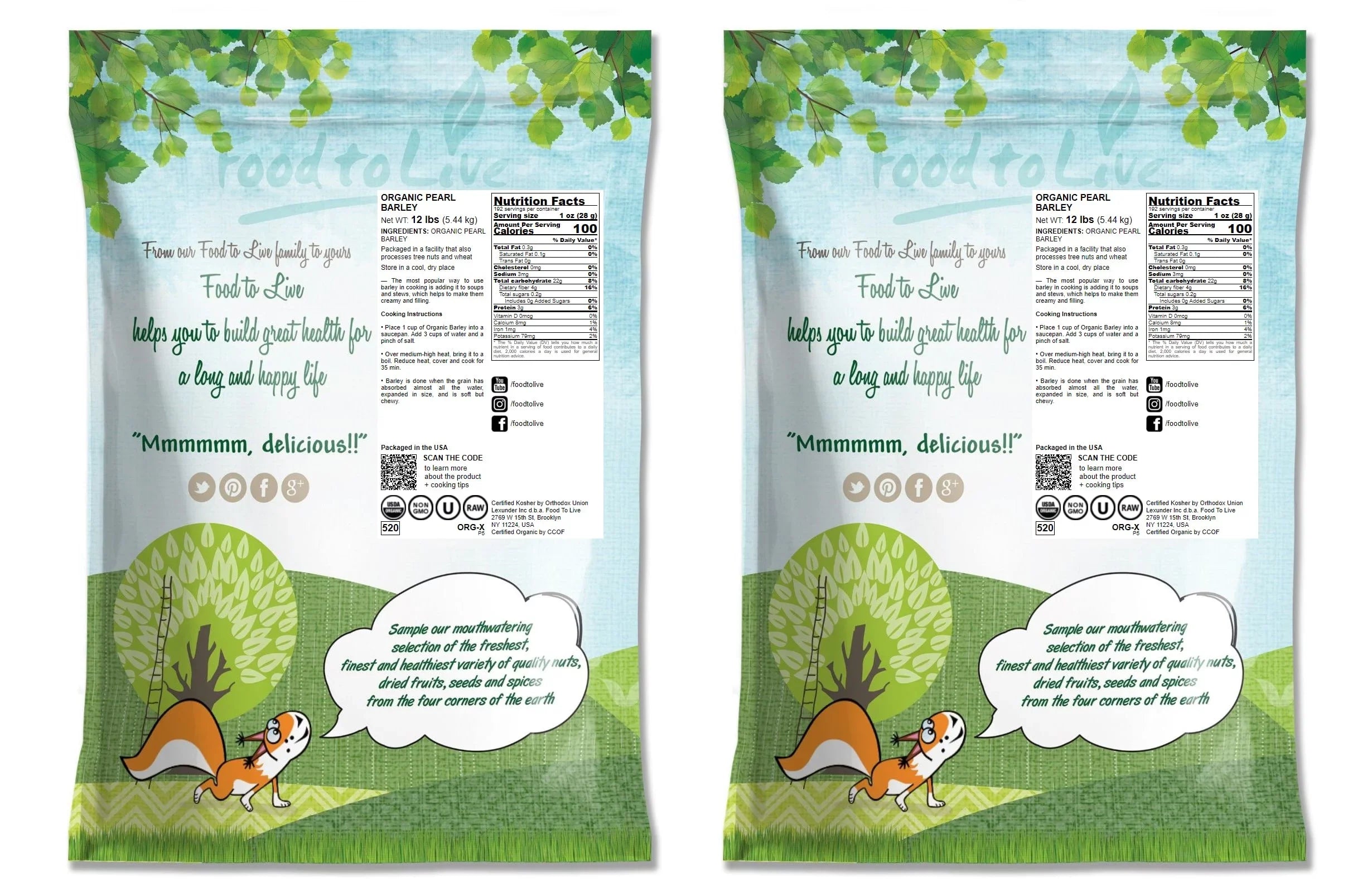 Non-GMO, to Live Pounds Pearl Raw, 24 Kosher, — Barley, Food Vegan Organic — by