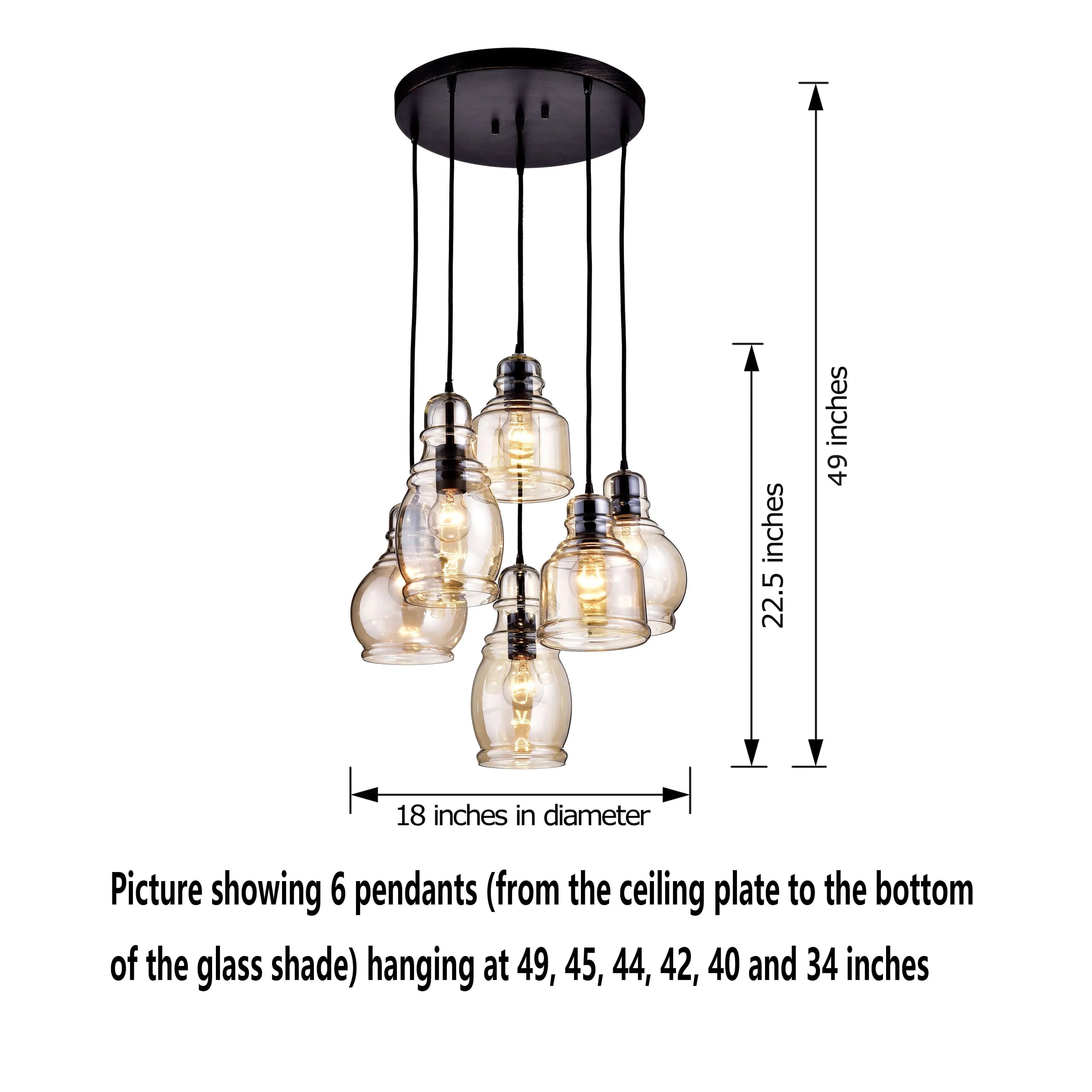Lighting The Pendant Base Store Cognac Glass Round Black Antique and 6-light Mariana