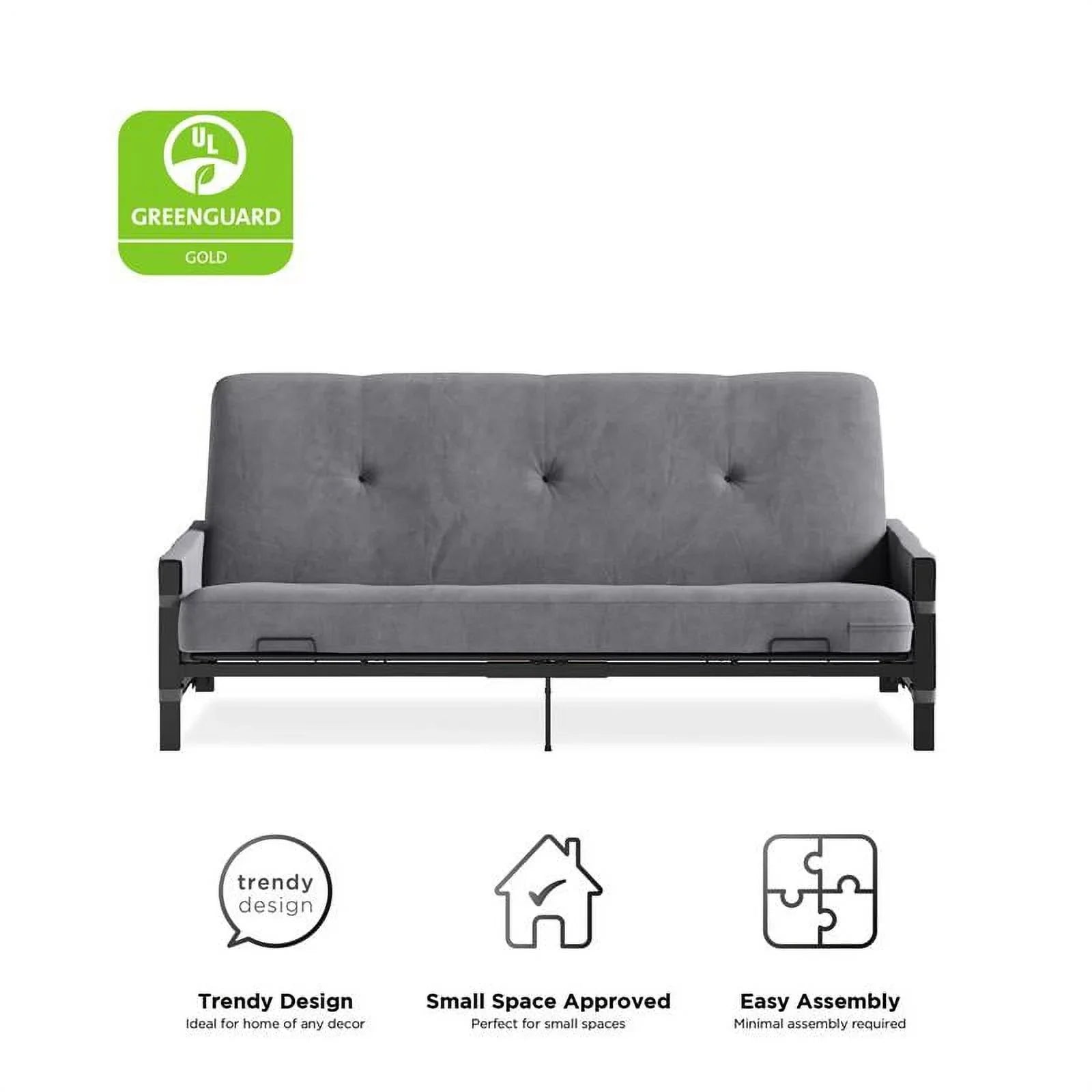 Futon Gray DHP Melbourne with Futon Storage Thermobonded in Mattress 6"