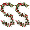 Berry Christmas Pcs Blosmon Door DIY Christmas Garland Fireplace for Kitchen Red 5.9Ft Party Leaves Outdoor 2 Holiday Garland Decor Decorations Artificial Indoor Pinecones