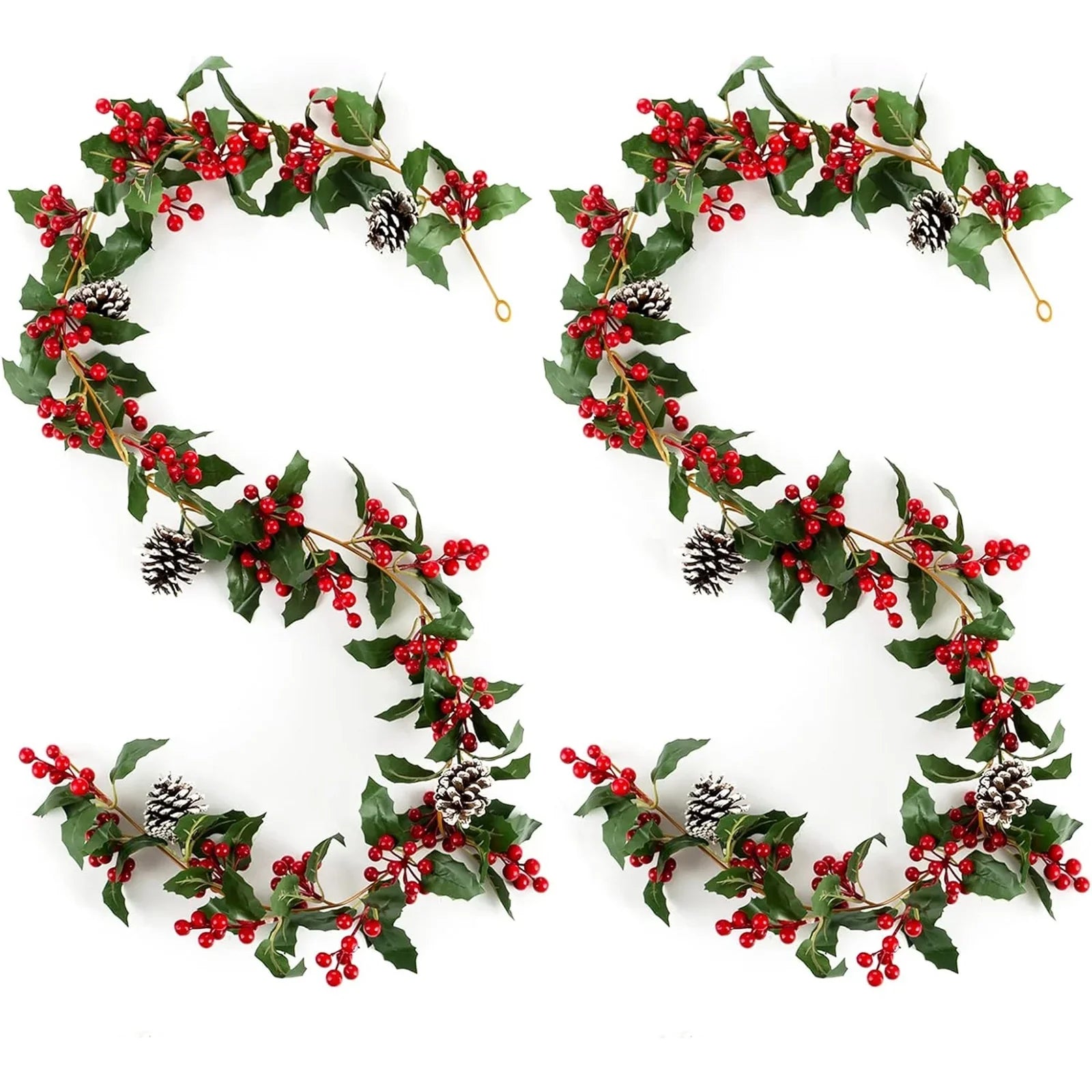 Berry Christmas Pcs Blosmon Door DIY Christmas Garland Fireplace for Kitchen Red 5.9Ft Party Leaves Outdoor 2 Holiday Garland Decor Decorations Artificial Indoor Pinecones