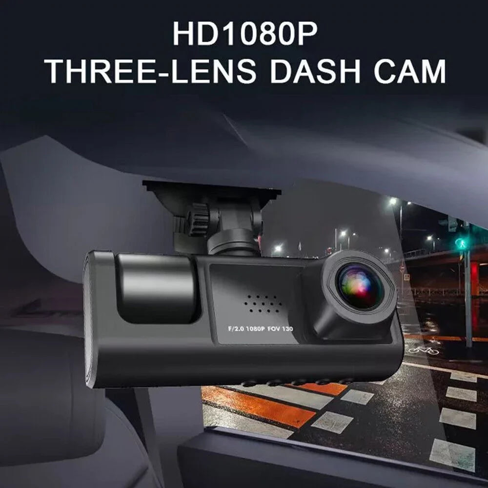 Dash HD Cam G-sensor Recorder Front/Rear/Inside Lens Kqiang Car 1080P Video Dual Camera