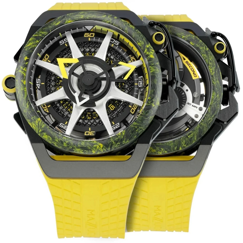 for - Rim Watch Black Men Twin Dial Reversible Automatic Adult Monza Chronograph Mazzucato