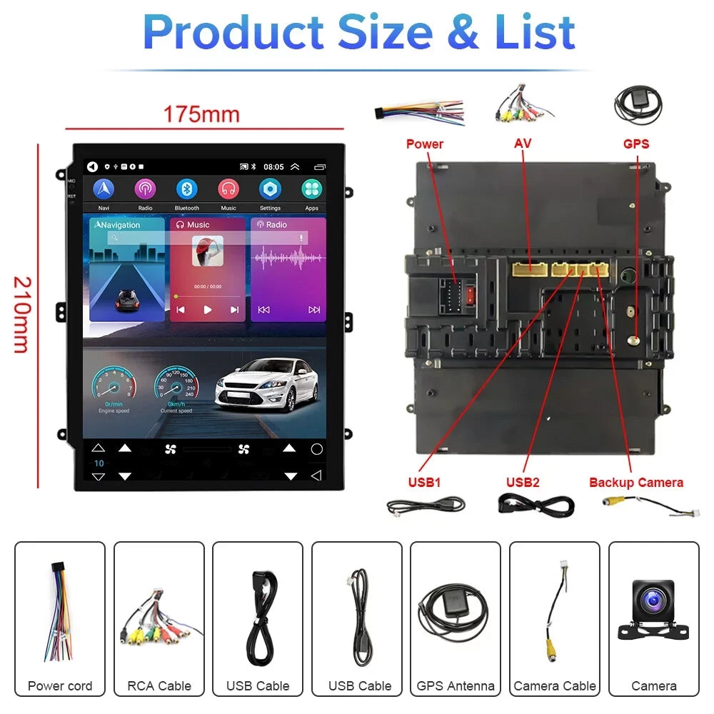 Podofo Stereo Android Wireless 13 9.7'' Camera Focus Car Link GPS Ford USB, Touchscreen for HD Bluetooth 2+64G AHD Mirror Auto FM Rearview Android 2012-2018 1080P WIFI Radio Carplay