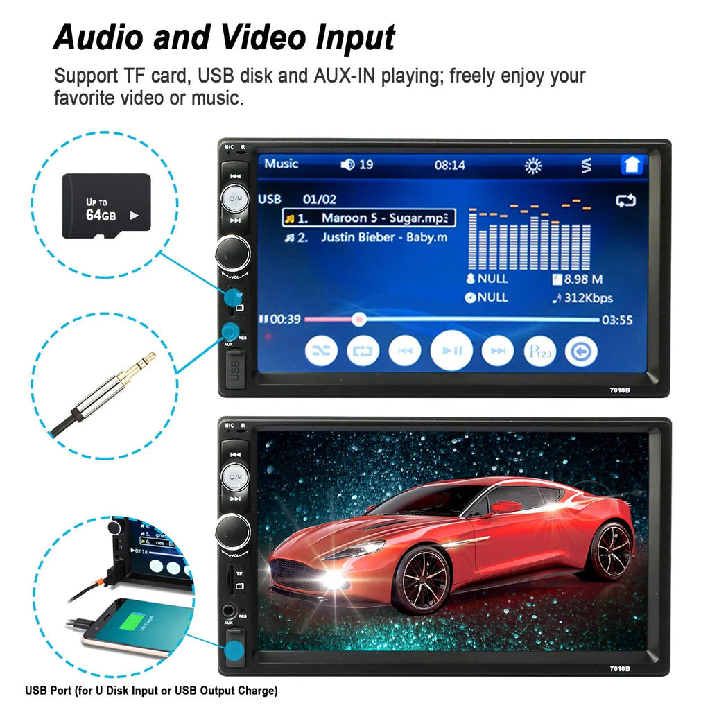 AUX TF New 7" Radio, Camera with Touch Car Player, Car Backup Screen FM Input, MP5 USB iMounTEK HD Multimedia