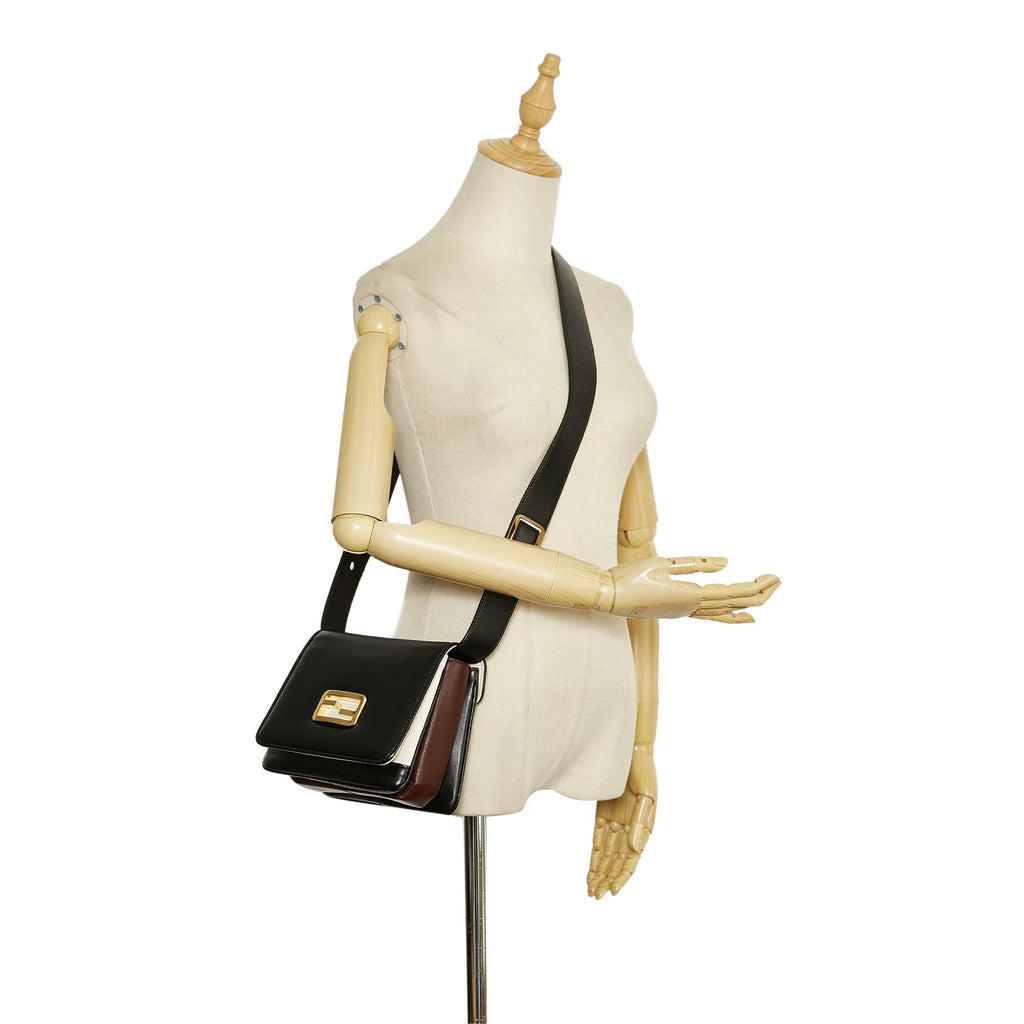 Leather ID Authenticated Pre-Owned Calf Crossbody Bag Unisex Black (Good) Small Fendi