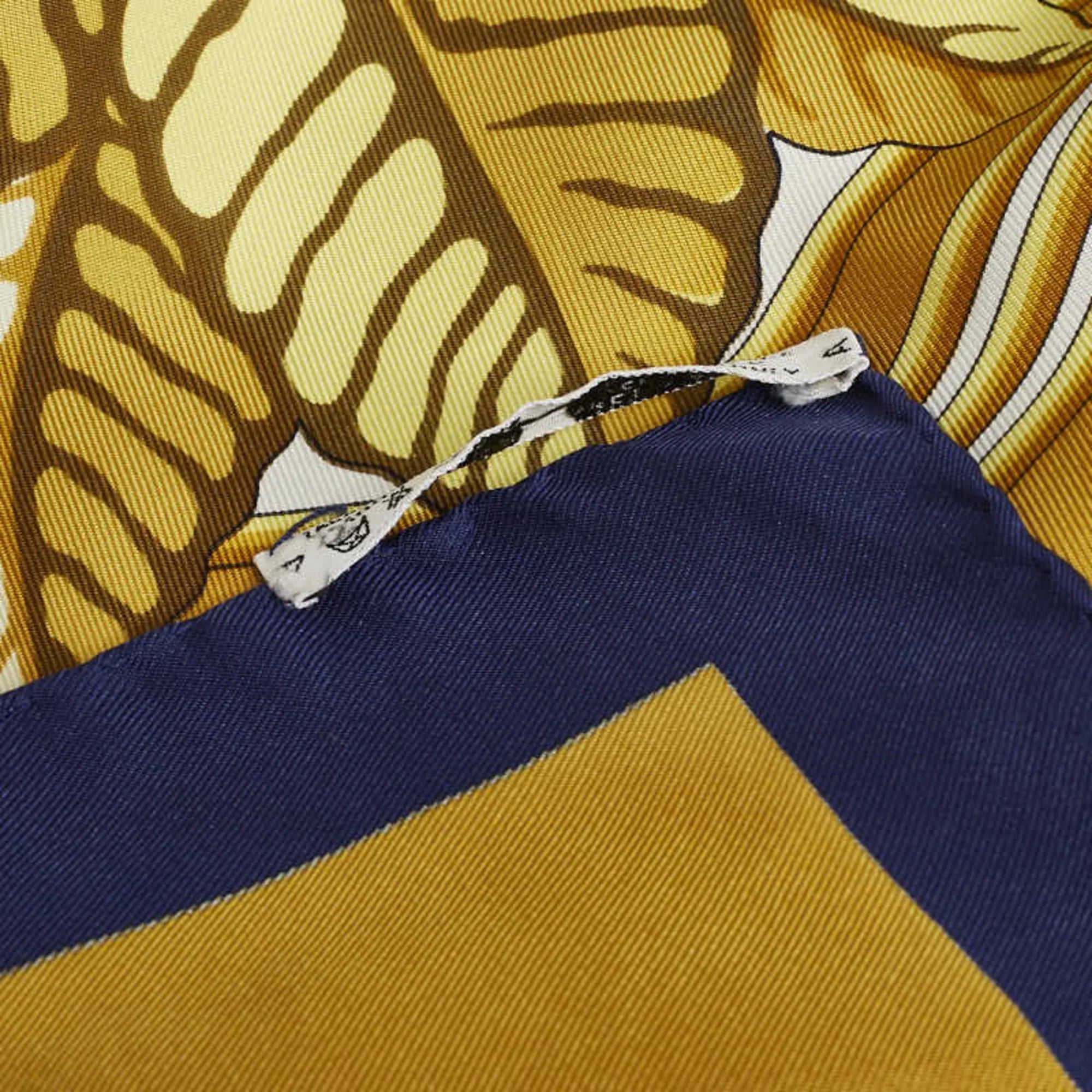 Gold Hermes Pre-Owned (Good) Muffler HERMES Silk Navy Les Perroquets Bird Carre90 Parrot Scarf detail Ladies