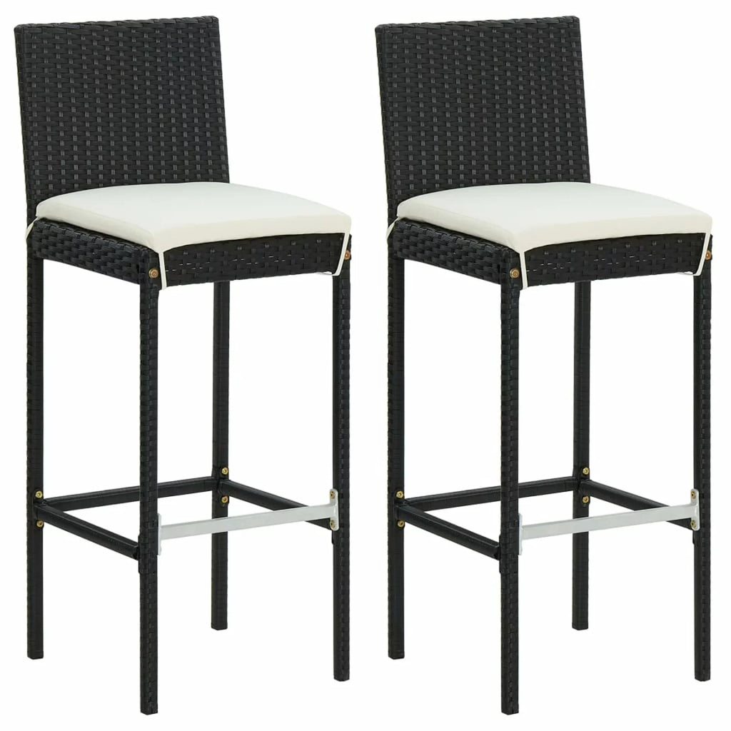 Furniture Garden, Stool 2 Balcony, Chair Patio, Bar Piece Set for 3 Poly and Outdoor Footrest Bar Black Backyard, Patio Bar Table Cushioned with Rattan Backrest Anself and