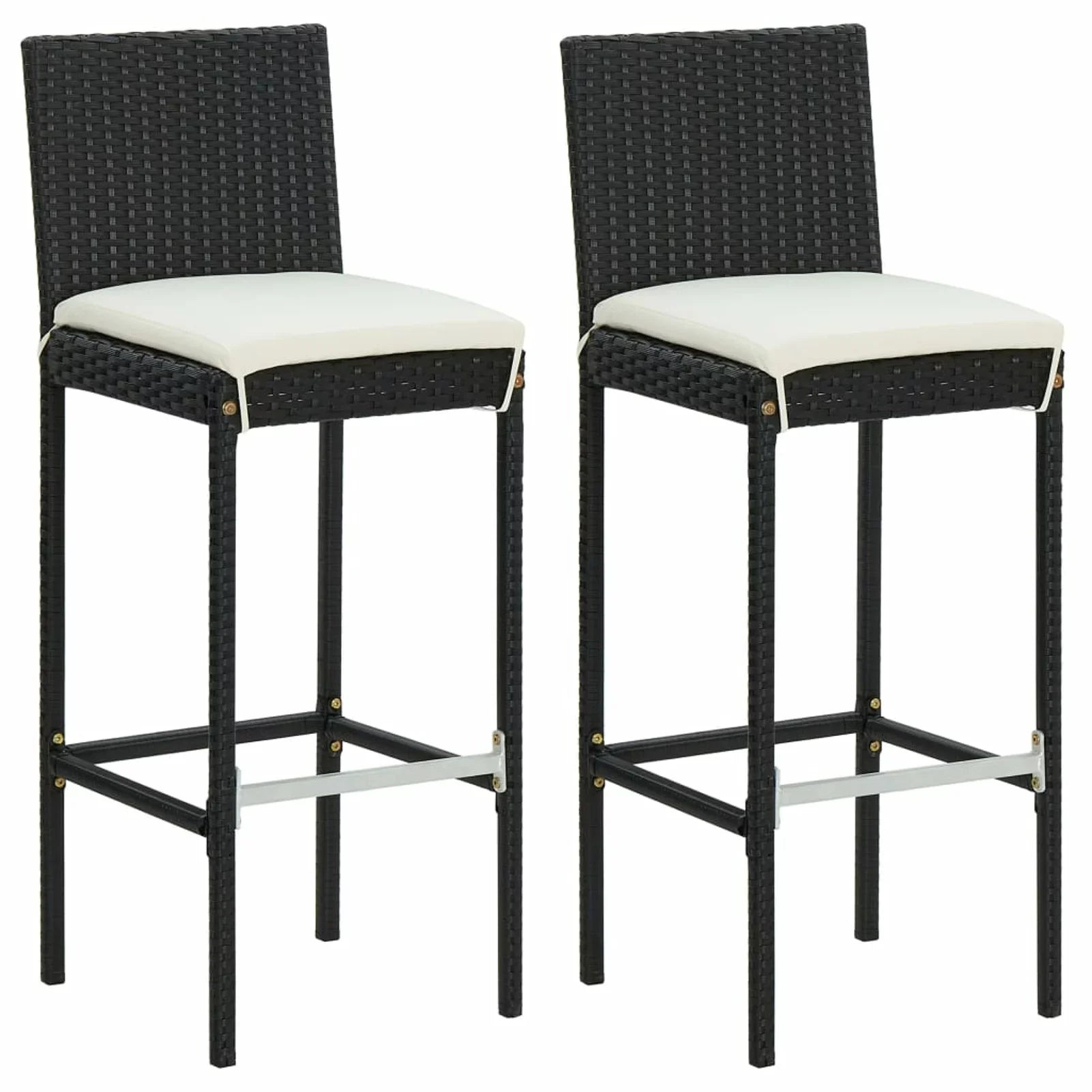 Furniture Garden, Stool 2 Balcony, Chair Patio, Bar Piece Set for 3 Poly and Outdoor Footrest Bar Black Backyard, Patio Bar Table Cushioned with Rattan Backrest Anself and