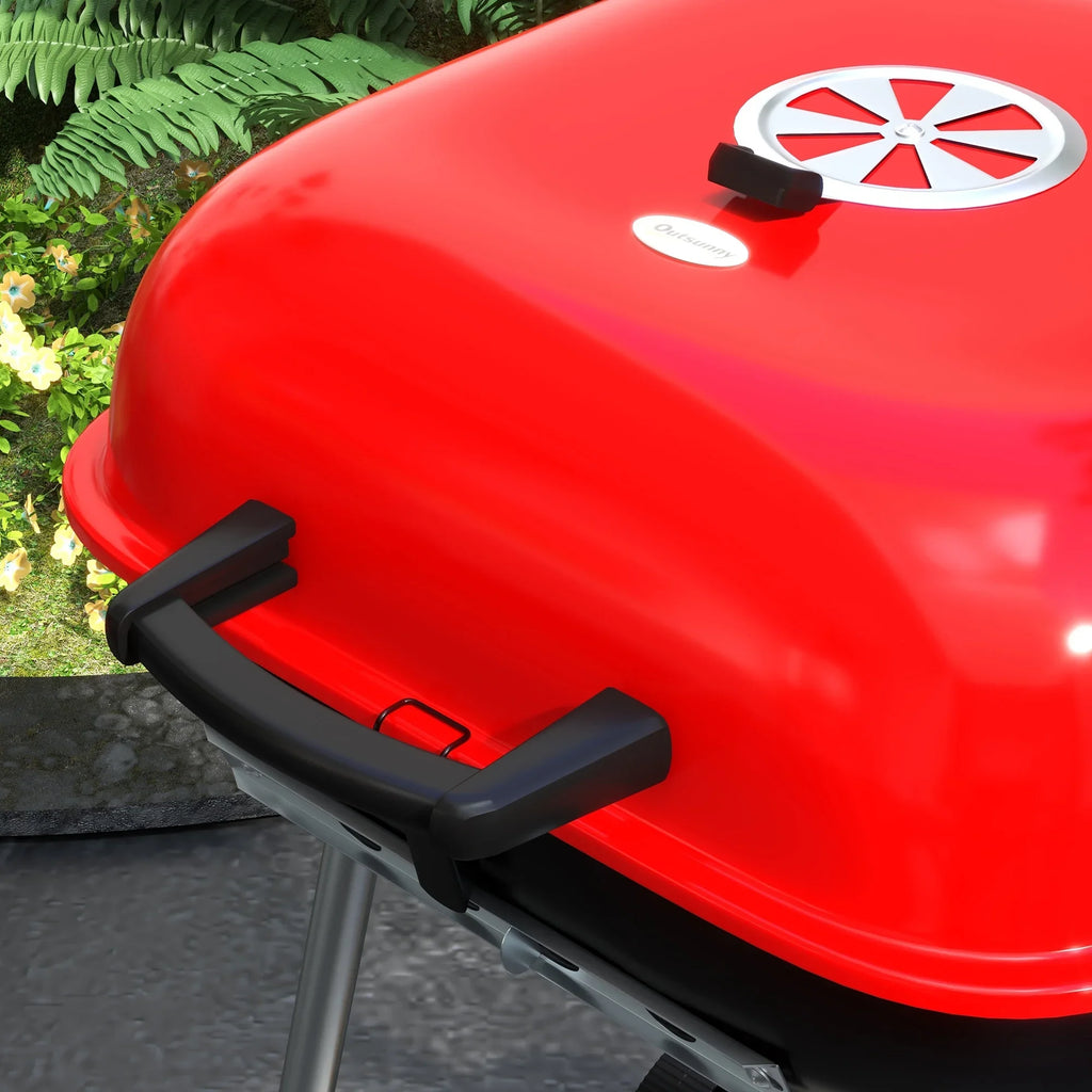 Red Charcoal Outsunny Wheels with Portable Shelf Grill Bottom Picnic, for