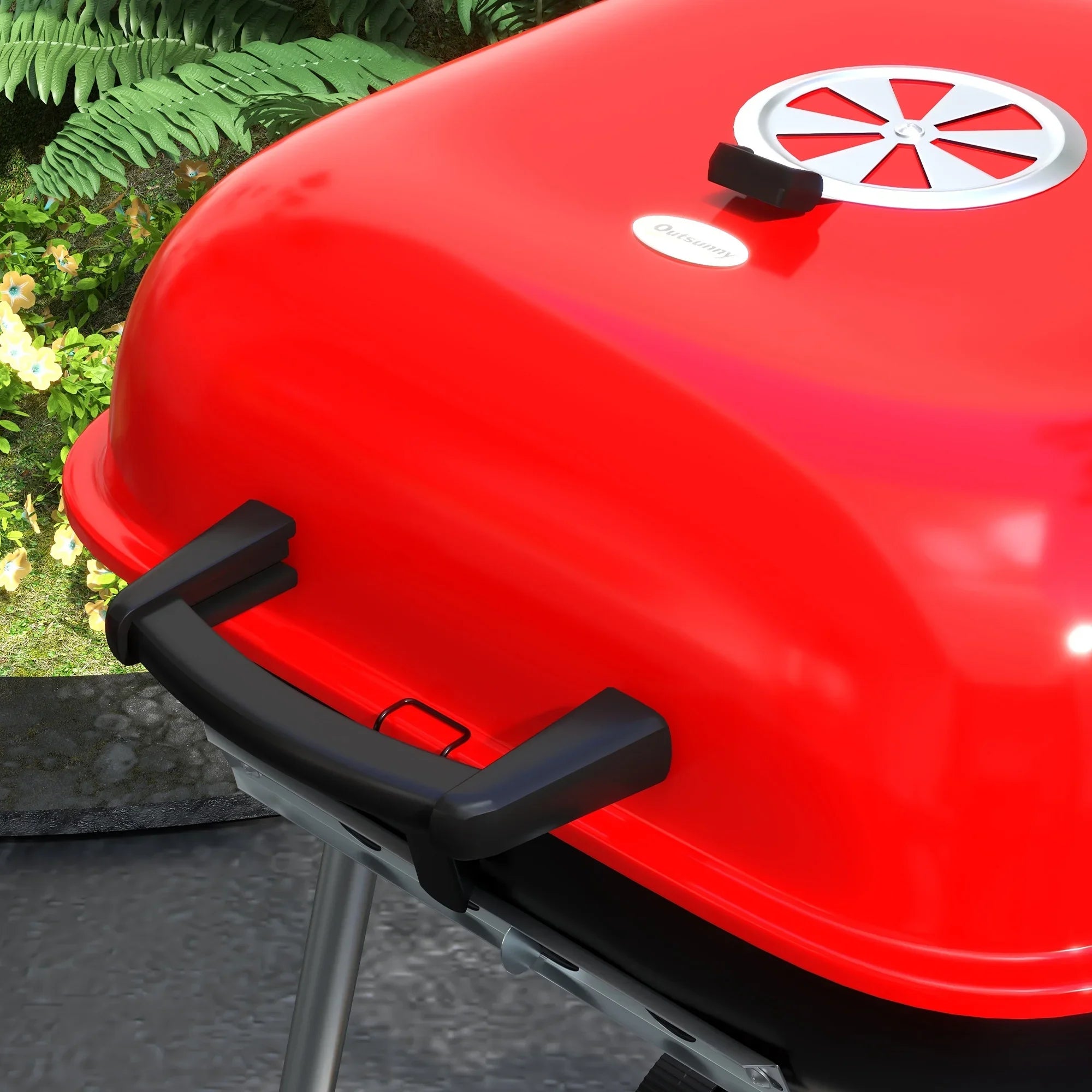 Red Charcoal Outsunny Wheels with Portable Shelf Grill Bottom Picnic, for