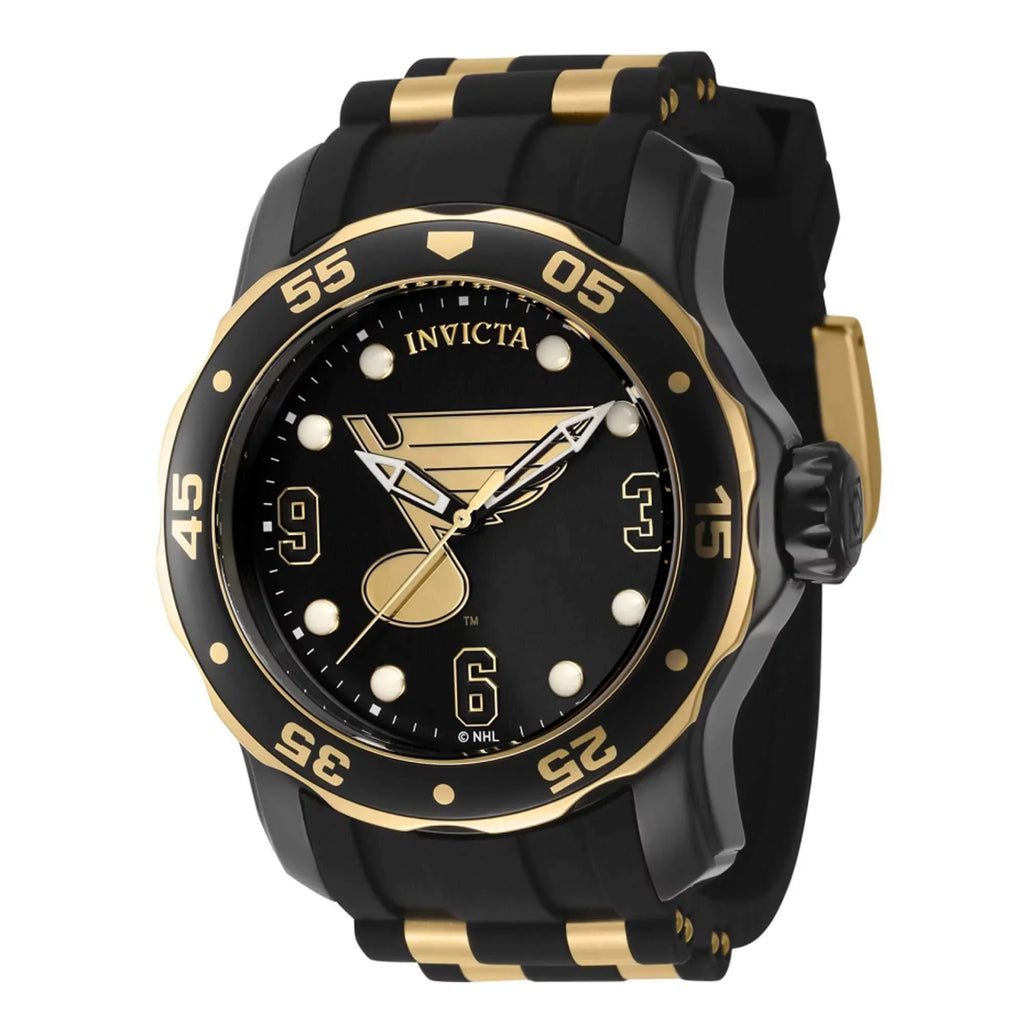 Silicone Men's Black Blues Louis Invicta Strap Watch 42313 NHL St.