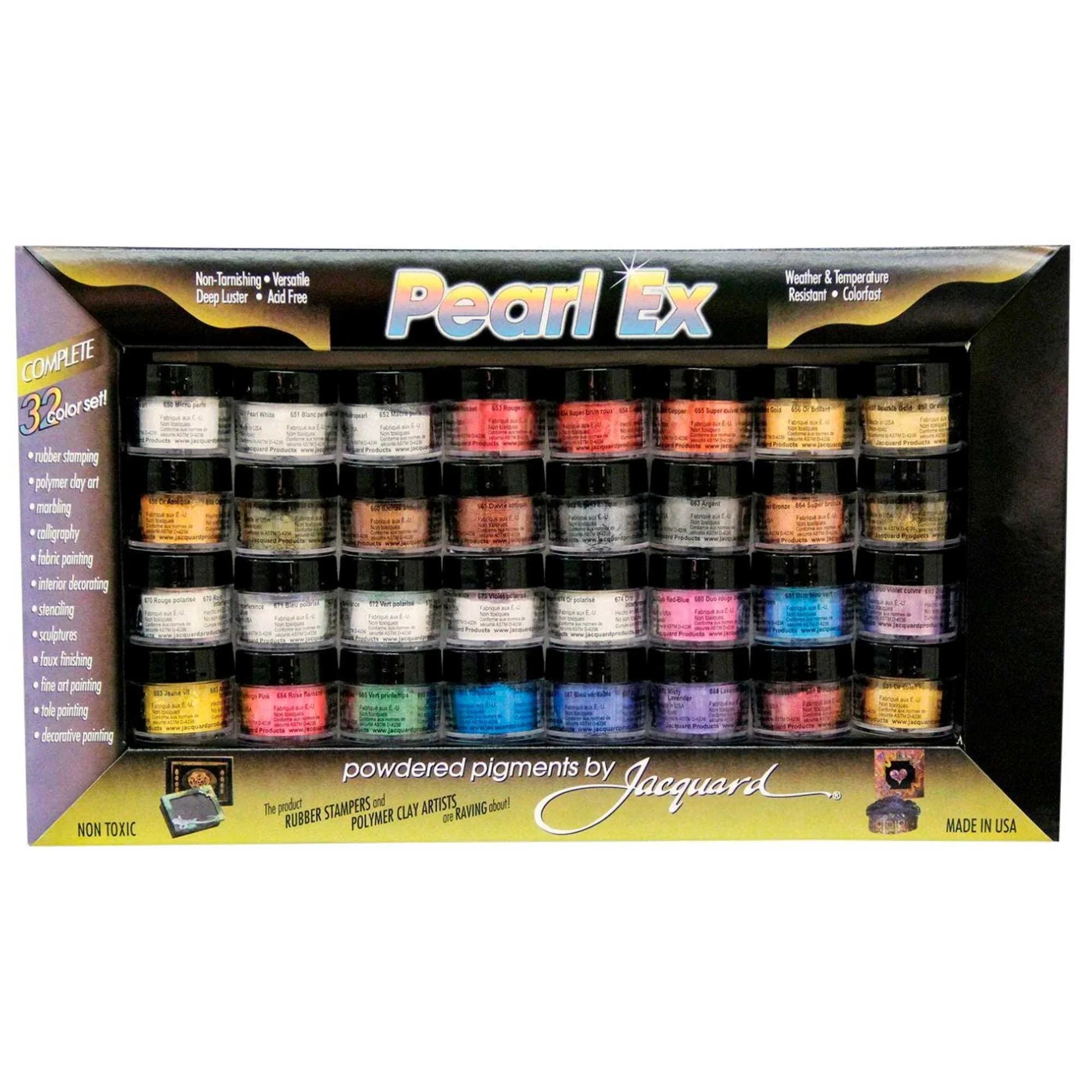 Pearl-Ex oz Non-Toxic 0.1 Set Powder Assorted Set, Color, Pigment 32 Metallic Jacquard Bottle, of