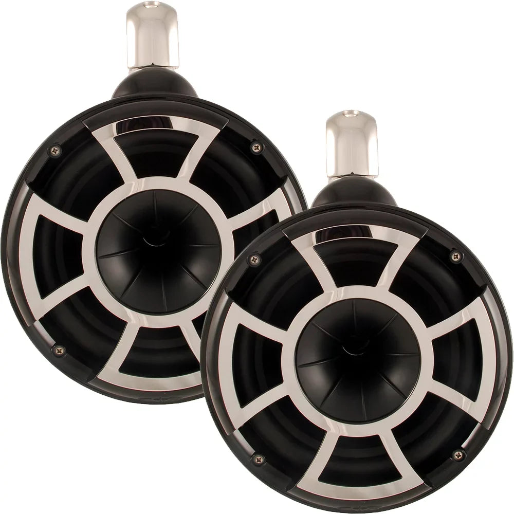 Steel Amplifier REV8B-FMINI Wet with 8" Fixed Stainless Speakers Sounds Clamps 1200 Watt SYN-DX2.3 Tower Black Mini &