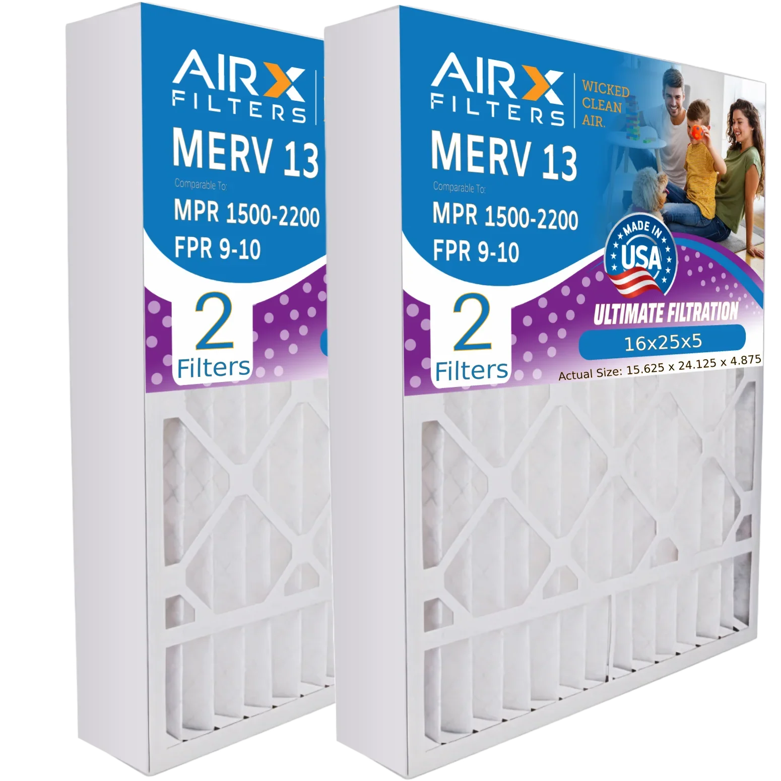 MERV - WICKED AIR. 13 Comparable FPR by Filter Filter Made to FILTERS MPR MERV Ultravation CLEAN Furnace with Compatible AIRX 16x25x5 91-005 16x25x5 USA & 9 Air Premium 13 2200 1500