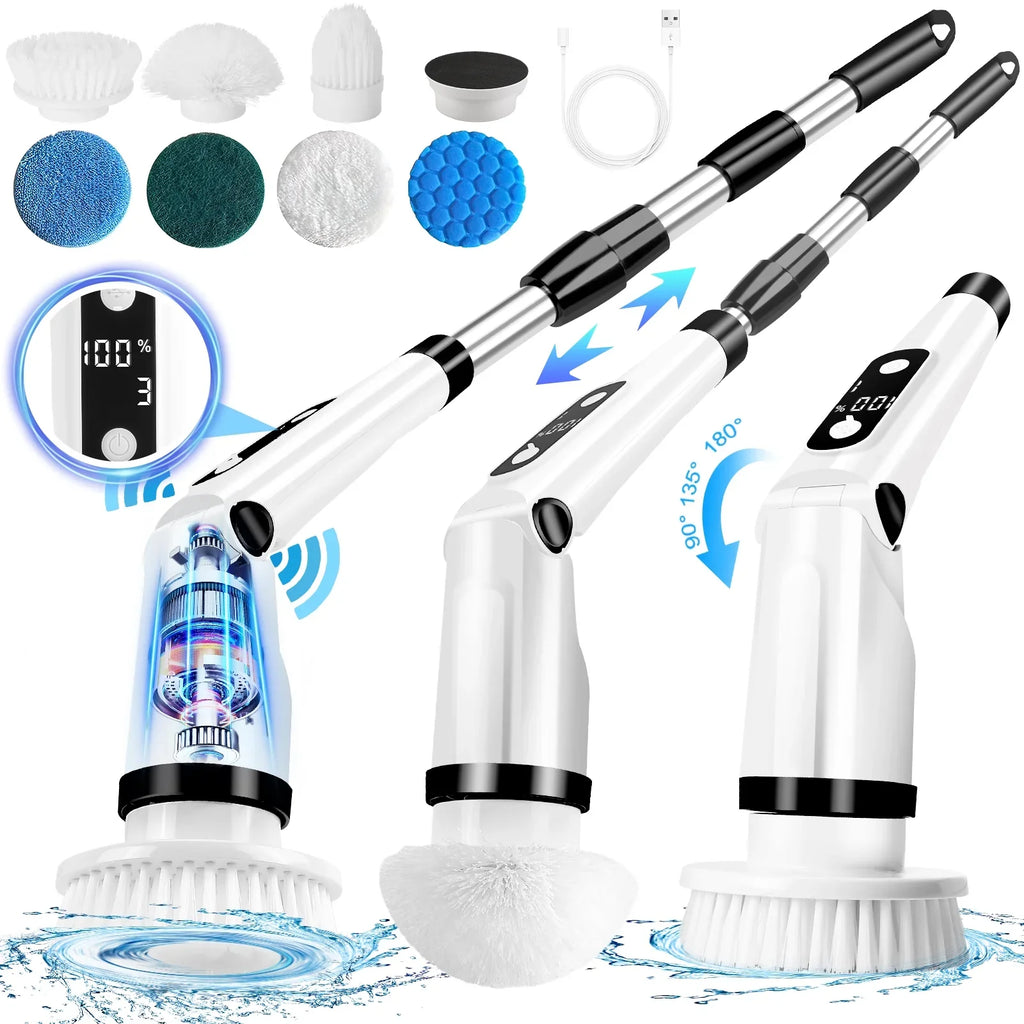 for Scrubber Floor Brush Scrubber, Heads,Shower Electric WLRETMCI Tub Car Long Cordless with Brush Brushes Spin 8 Cleaning Household Kitchen with Cleaning Bathroom Tile Handle