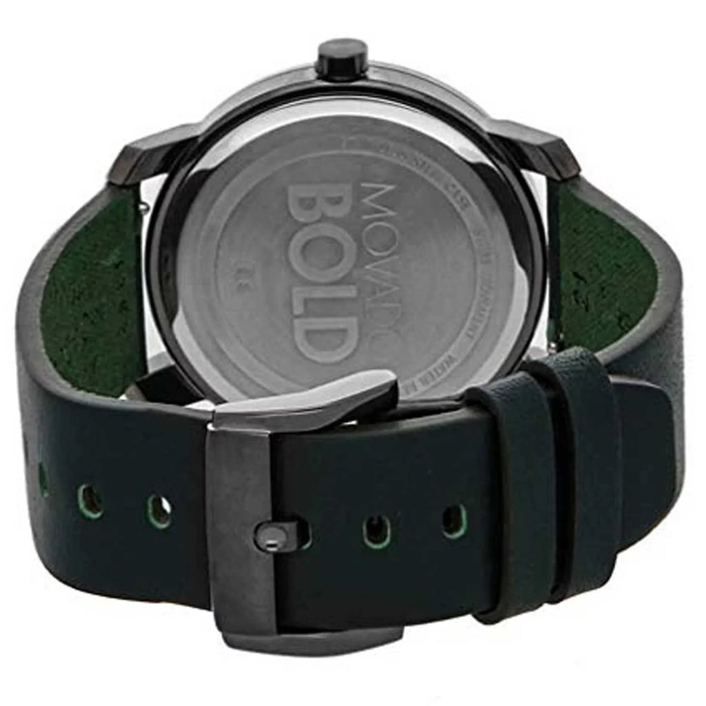 Quartz Mens Movado Strap Gunmetal Watch Dial Forest Green Leather Bold (3600570)