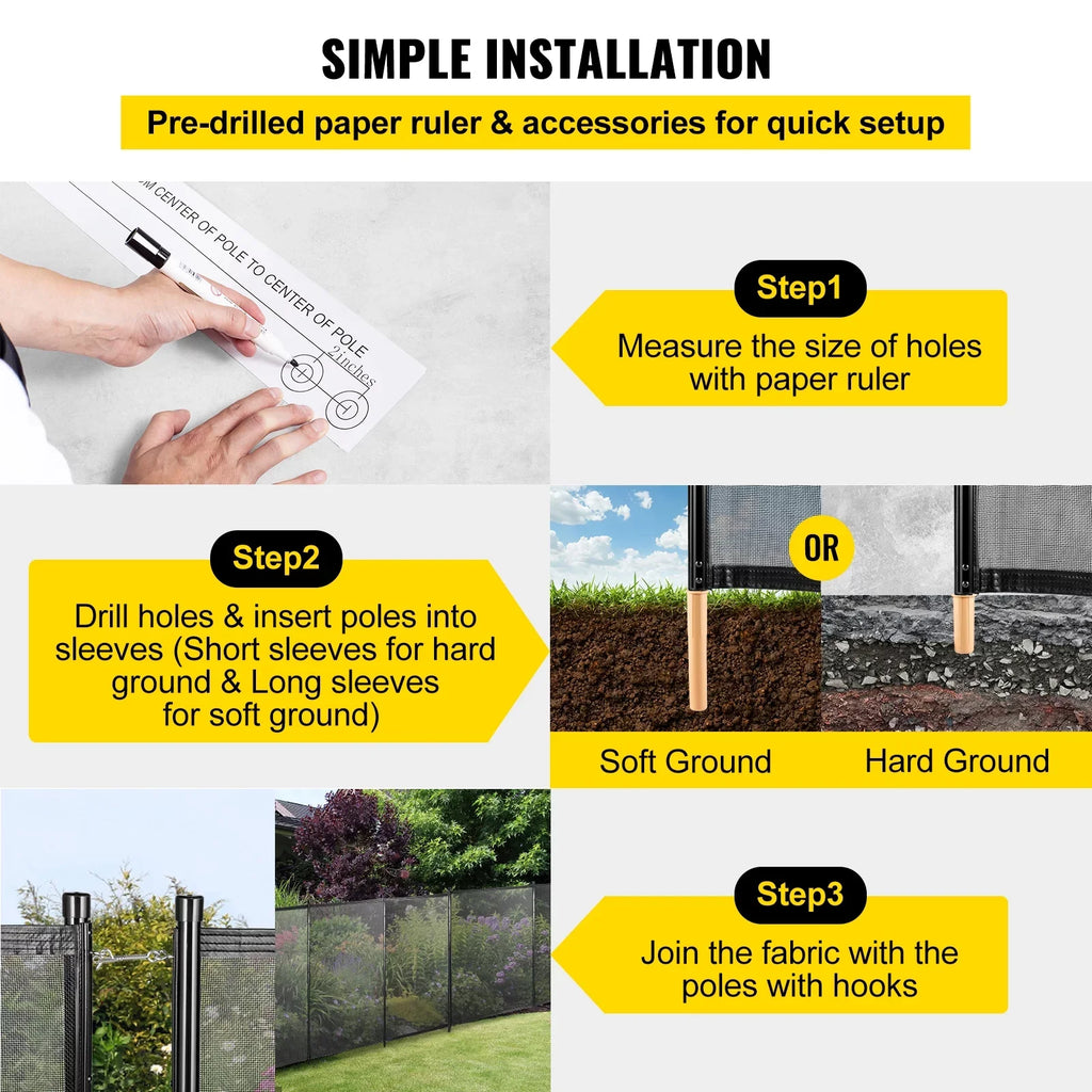 Security ft Swimming Pools Foot Pool and Inground 4 Fabric SKYSHALO Fencing Fences Fence, Pool Poles for Pool Privacy 1000D PVC x Removable Tubes, and 12 Aluminum Breathable with for Pool Fence Mesh,