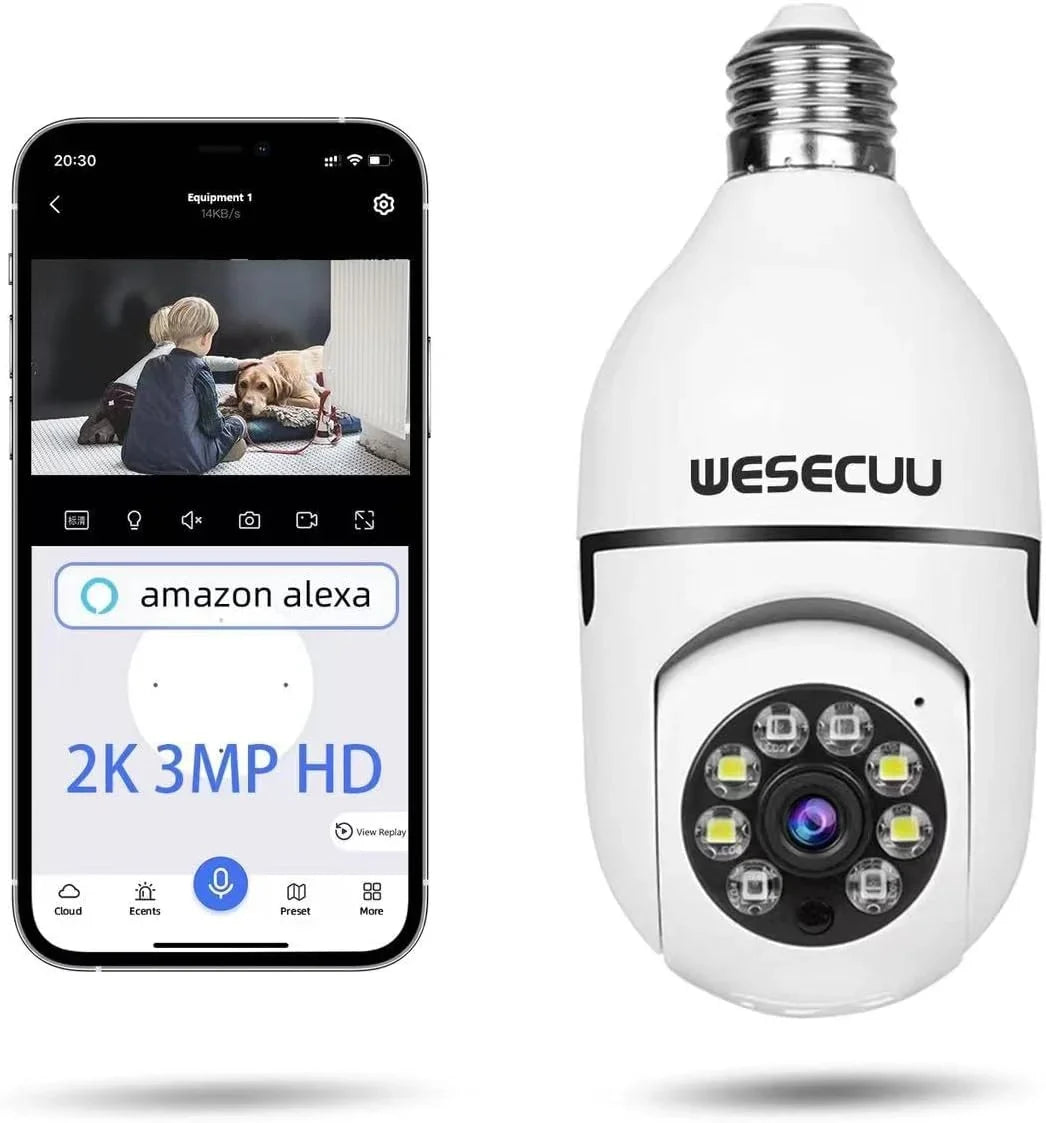 Cameras Camera-3MP Color Outdoor Camera Bulb Full Indoor Day Security Security Security Bulb 2.4GHz,360°