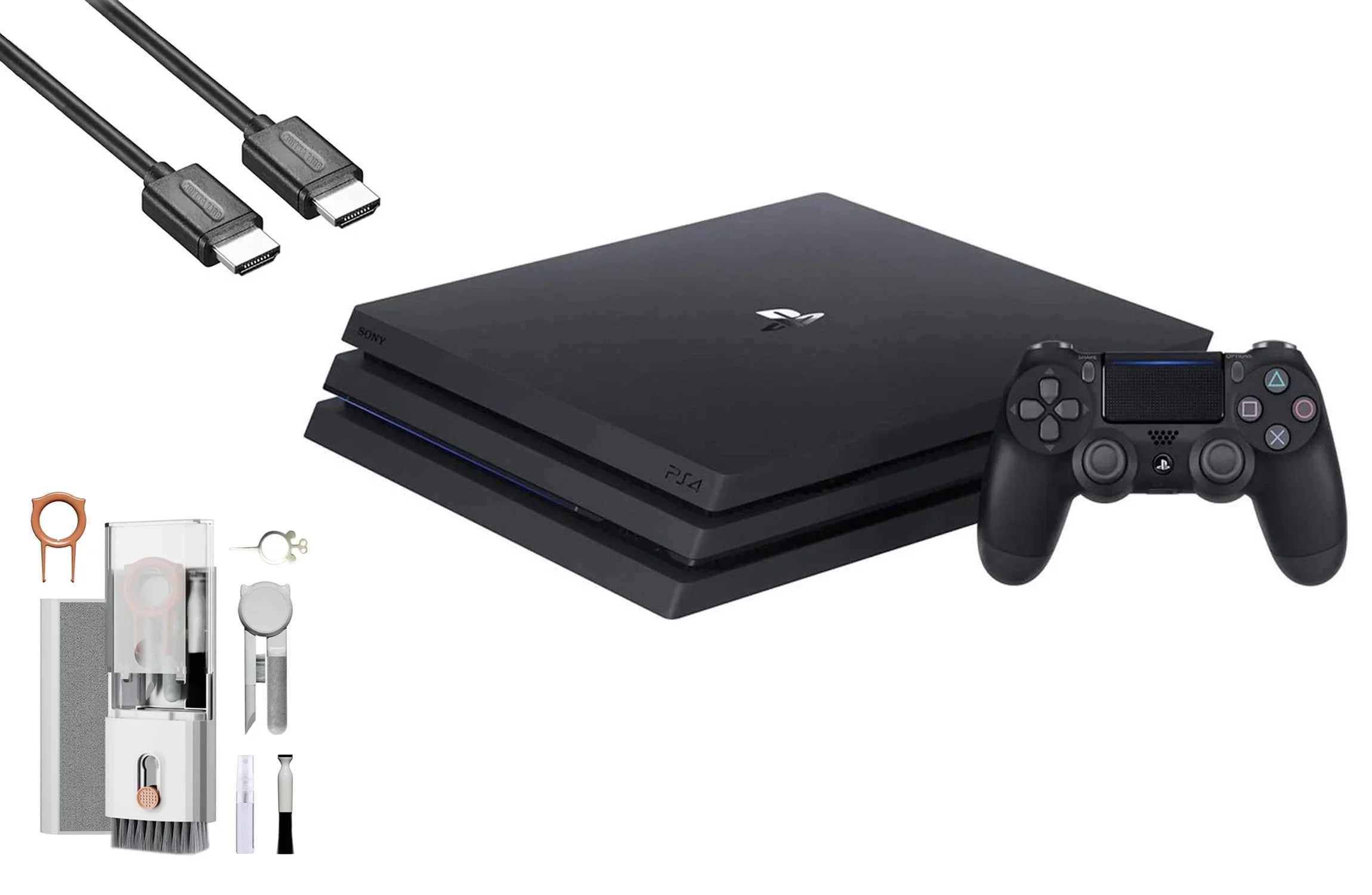 Cable BOLT Bundle PlayStation Black Cleaning 4 With Kit HDMI Console Gaming 1TB AXTION New Like Sony Pro