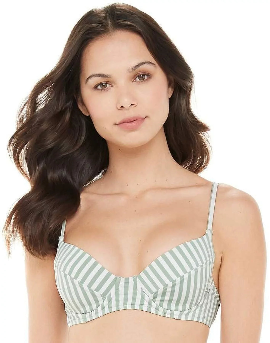 US WeWoreWhat Lydia X-Large JADEITE Swim Top, Striped Bikini Underwire