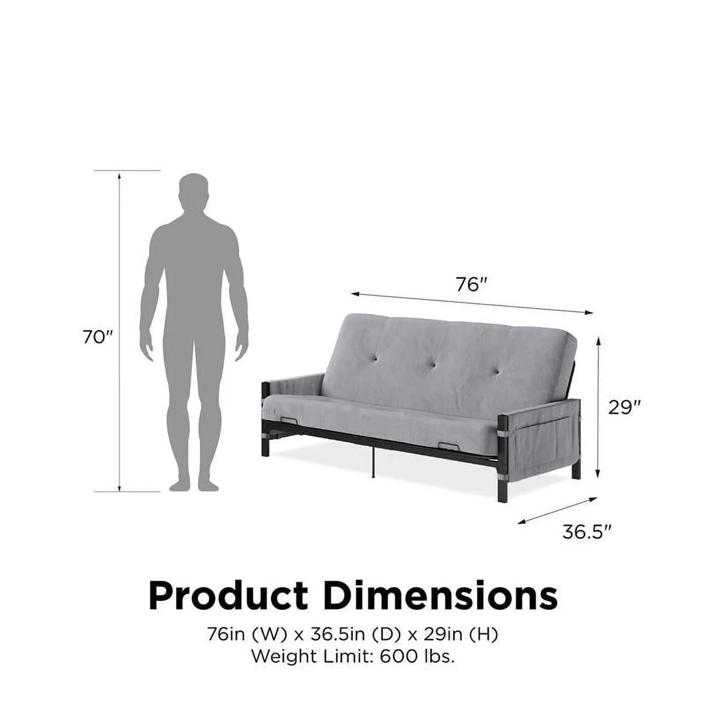 Futon Gray DHP Melbourne with Futon Storage Thermobonded in Mattress 6"