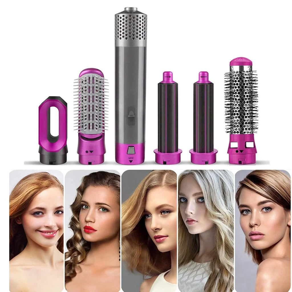 and Dryer - - 5-in-1 Detachable Negative Color: Brush Styling, Automatic Straightening Brush Heads PinkGold Dryer Blow Ionic Curling Hair Hair with Brush Styler for Electric