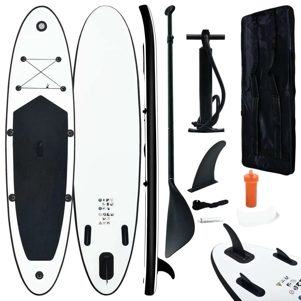Inflatable Paddle White Set in Up Black Stand and Board Companion Perfect Sleek