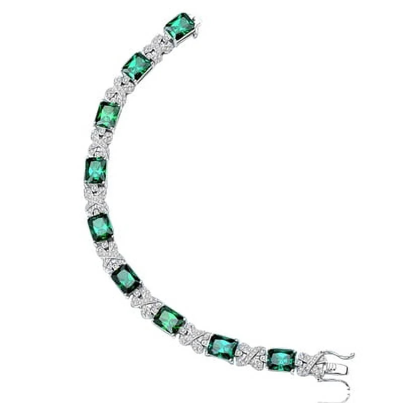 Emerald Set by Lab-made set Diamond Designer in Essence Bracelet Brilliant Silver Diamonds Sterling Prong Radiant with Melee Cut and