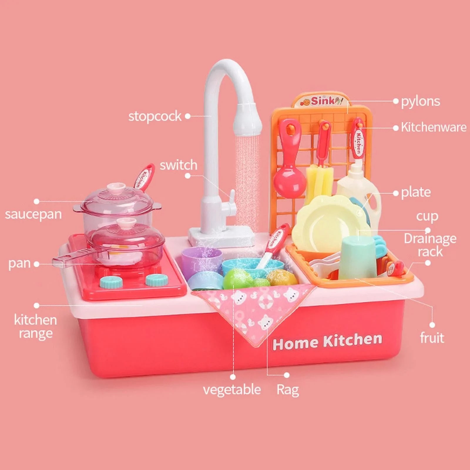 for Children Electric Board Board Role Kitchen System Water for Toys Playing Girls Running Pretend Toys Game Dishwasher Sink Play House Boys Toddlers With Cycle Automatic Play Water Toy Alphabet